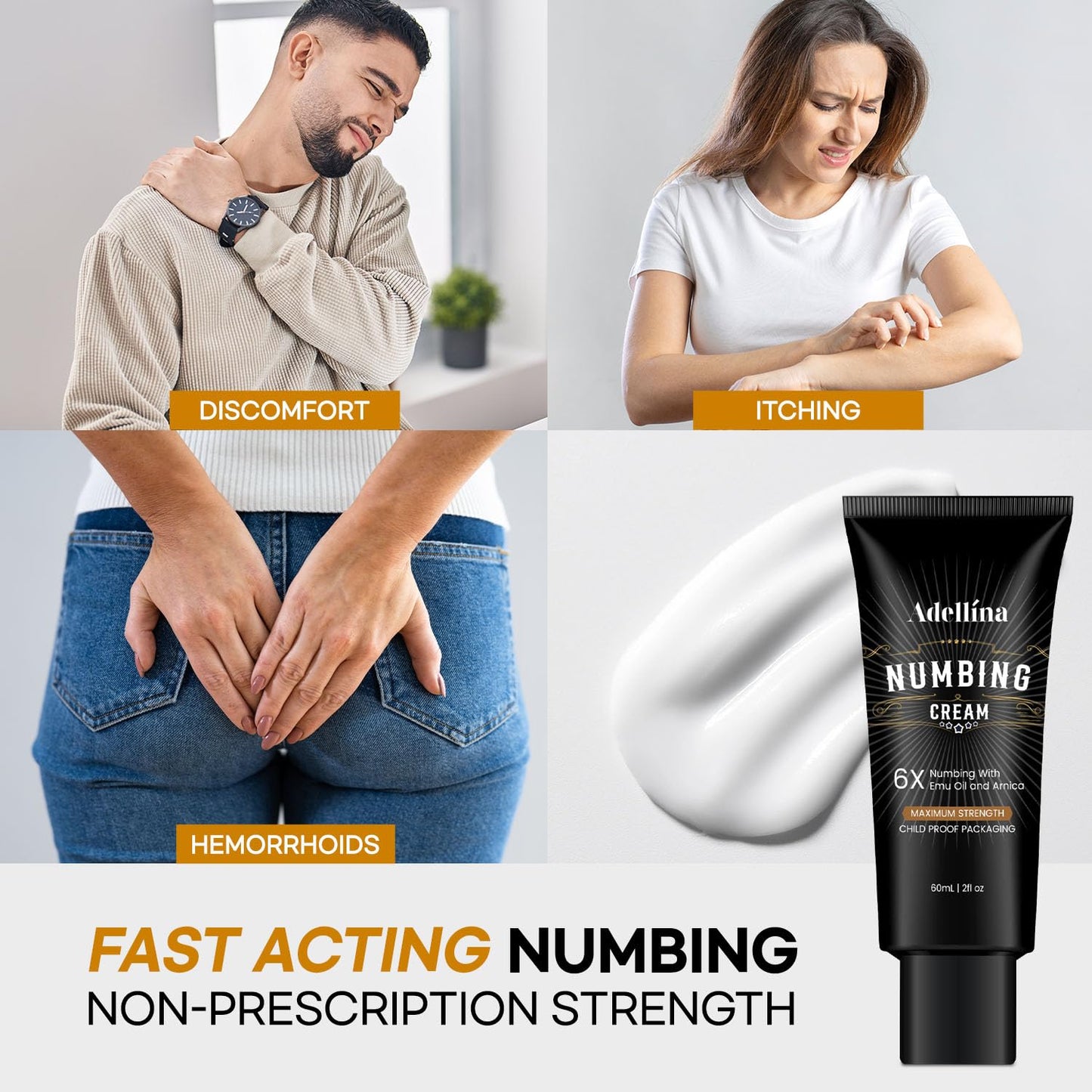 Adellina Numbing Cream Maximum Strength: Long Lasting Extra Soothing with Arnica and Elmu Oil (2 Fl Oz (Pack of 1))