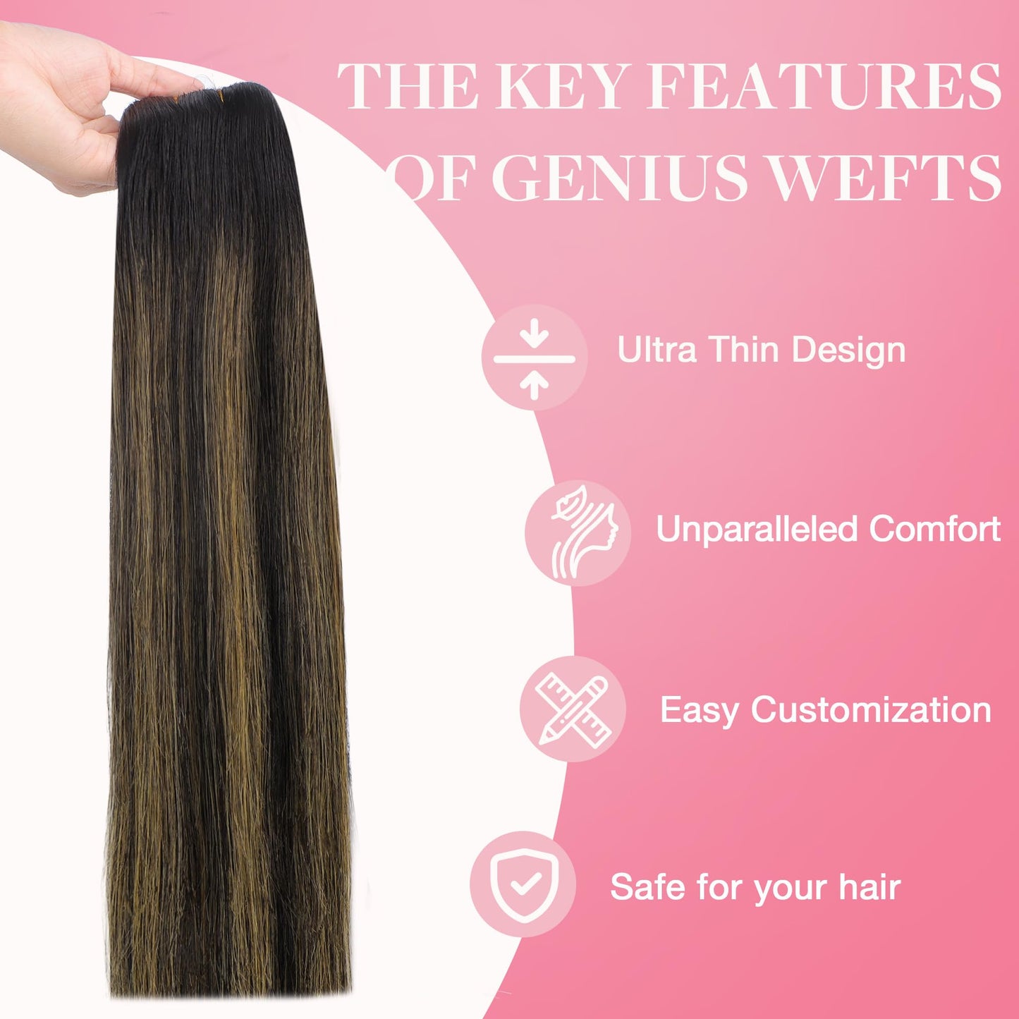 GOO GOO Genius Human Hair Sew-In Extensions, Rooted Remy Weft, 2/6/2 Balayage Dark Brown To Chestnut Brown, 14 Inch, 40g, Hand-Tied