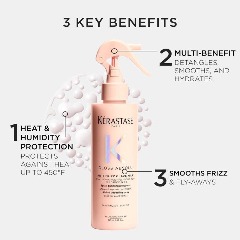 Kerastase Gloss Absolu Anti-Frizz Glaze Milk - Instantly Detangles, Hydrates & Smooths, Eases Blow-Dry, Absorbs Frizz & Fly-Aways, Protects from Heat & Humidity, For Long Hair, 1.52 Fl oz