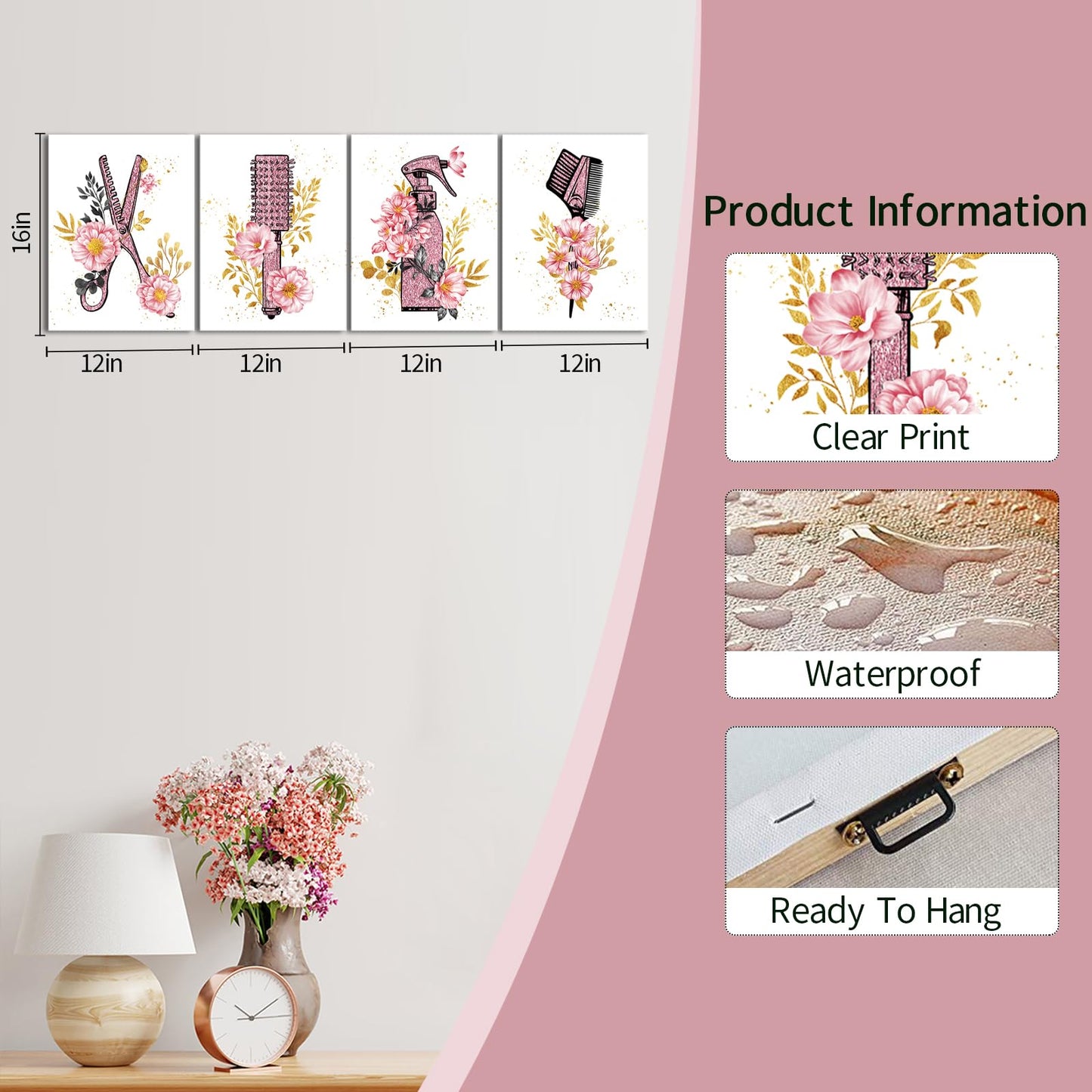 SkenoArt Beauty Salon Wall Art Haircut Tools Painting Hair Salon Barbershop Pictures Hairdresser Wall Decor Fashion Cosmetic Canvas Art Painting Gifts for Hair Stylists Woman Framed