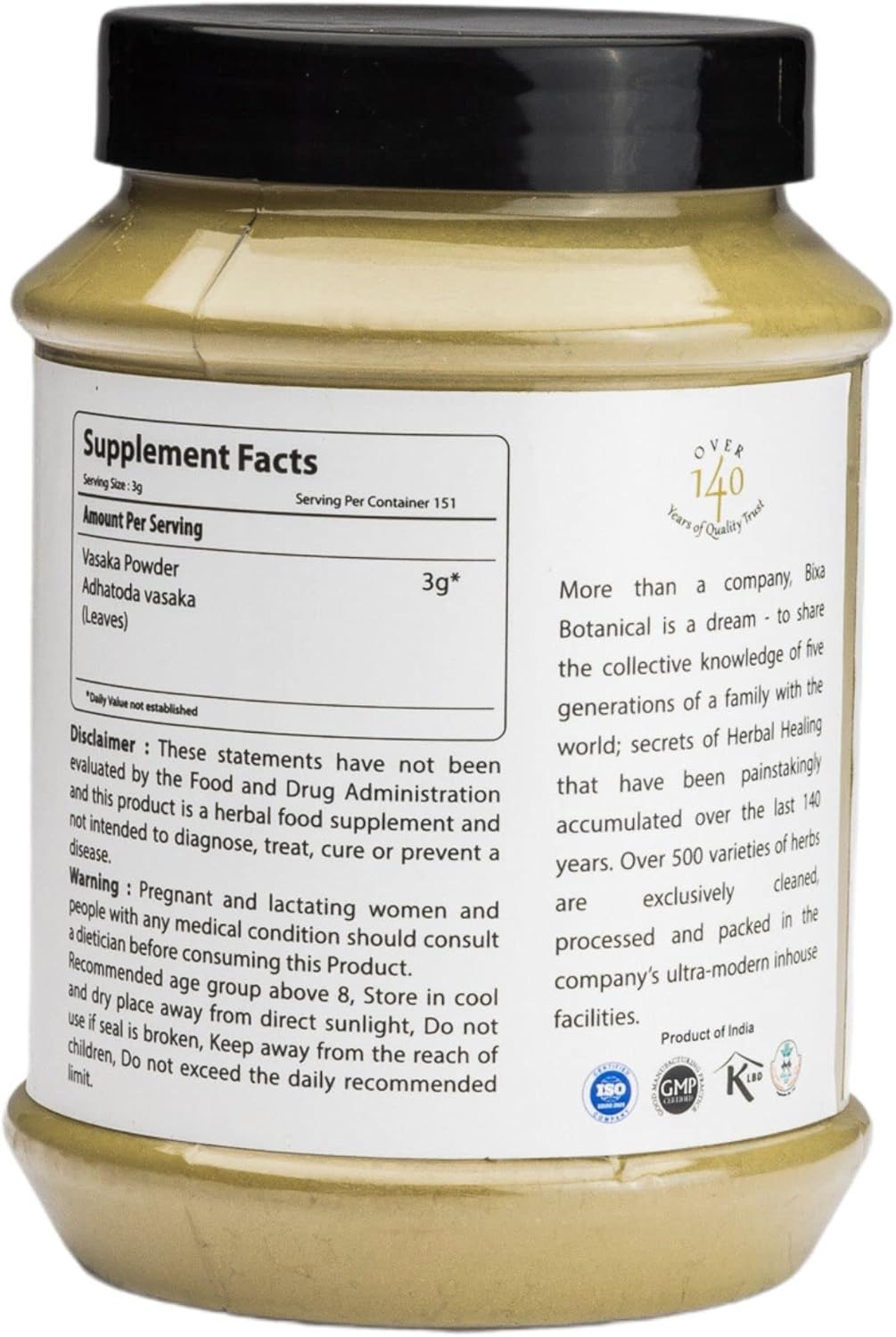 Bixa Botanical Vasaka Leaf Powder - Adhatoda Vasaka, Gluten-Free | 1 Pound (16 OZ)