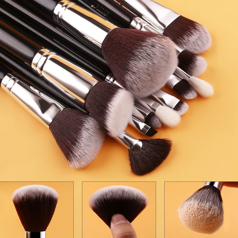 BEILI Makeup Brushes Set - 12 Premium Synthetic Kabuki Brushes for Full Face Makeup | Gift Box Included (Black)