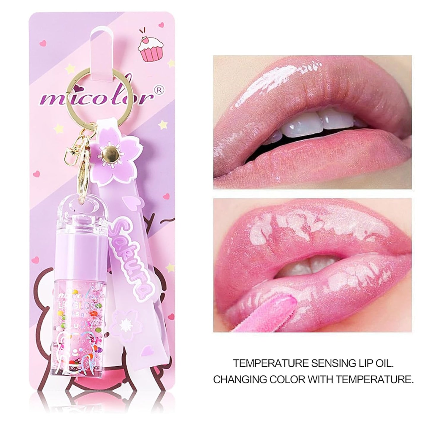 Hydrating Lip Gloss Set - Glossy Shimmer Finish | 3 Colors with Natural Moisturizing Formula & Sakura Keychain Design