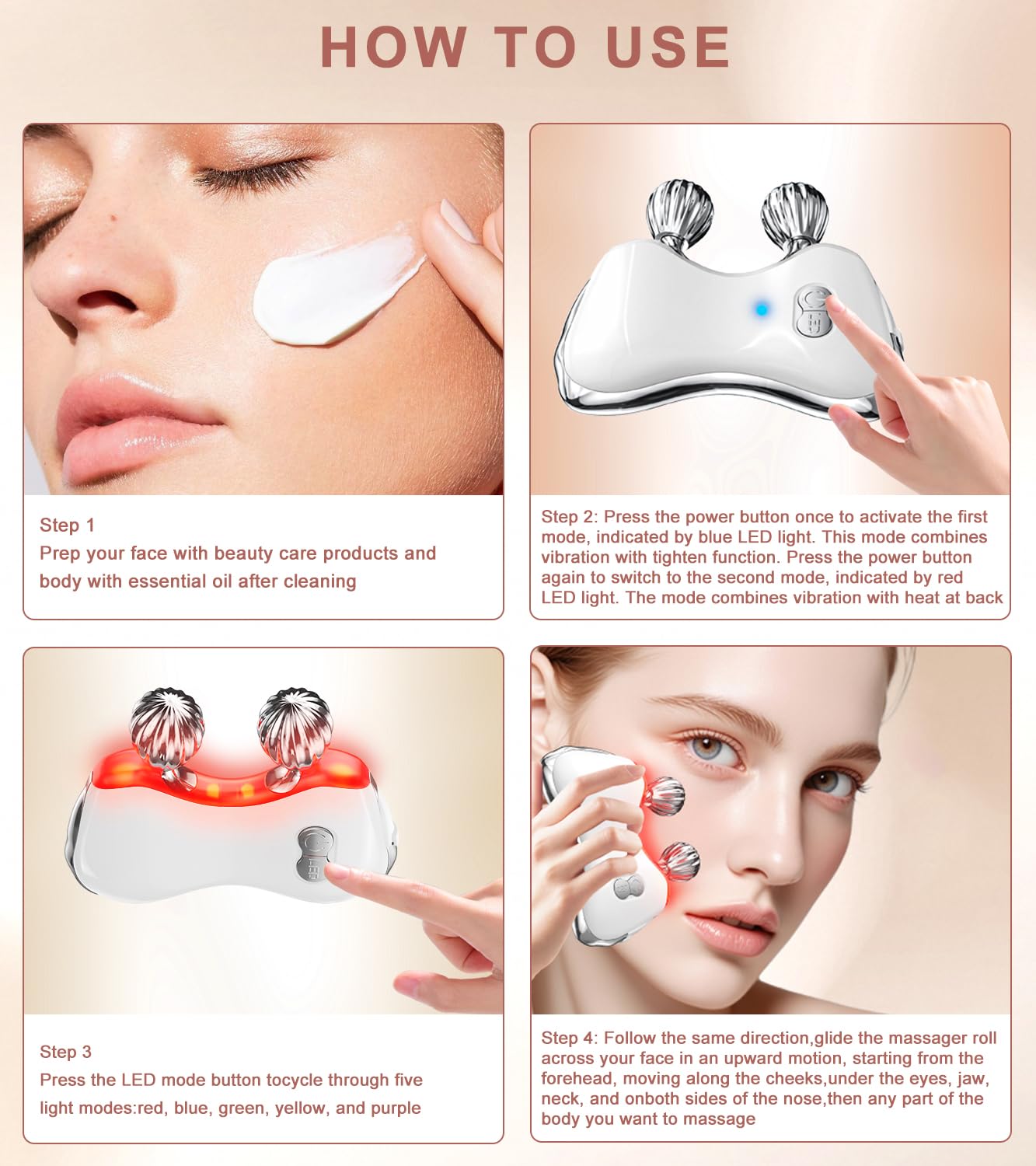 MEBAO Electric Gua Sha Facial Tools, Facial & Body Massager Tools with Heat and Vibration, 5 LED Lights Gua Sha Device with 2 Metal Roller for Eyes, Neck, Face
