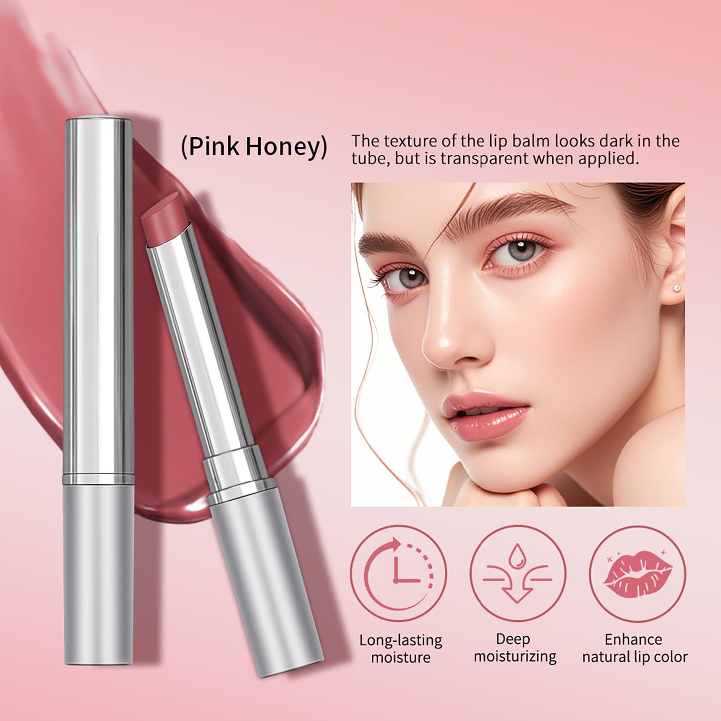 3PCS Honey Lipstick Tinted Lip Balm - Sheer Hydrating Lipstick for All Skin Tones - Moisturizing Lip Color, Nourishing Lip Balm with a Hint of Natural Black Cherry Tint (Black & Nude & Pink)