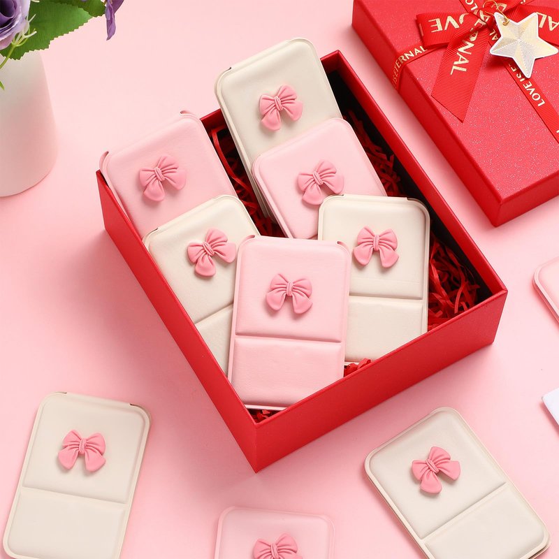 Amyhill 24 Pcs Bulk Mini Folding Bow Mirror Compact Fold Mirror Preppy Bow Gift for Women Birthday Bridal Shower Bachelorette Graduation Party Supplies(Folding, Beige and Pink)