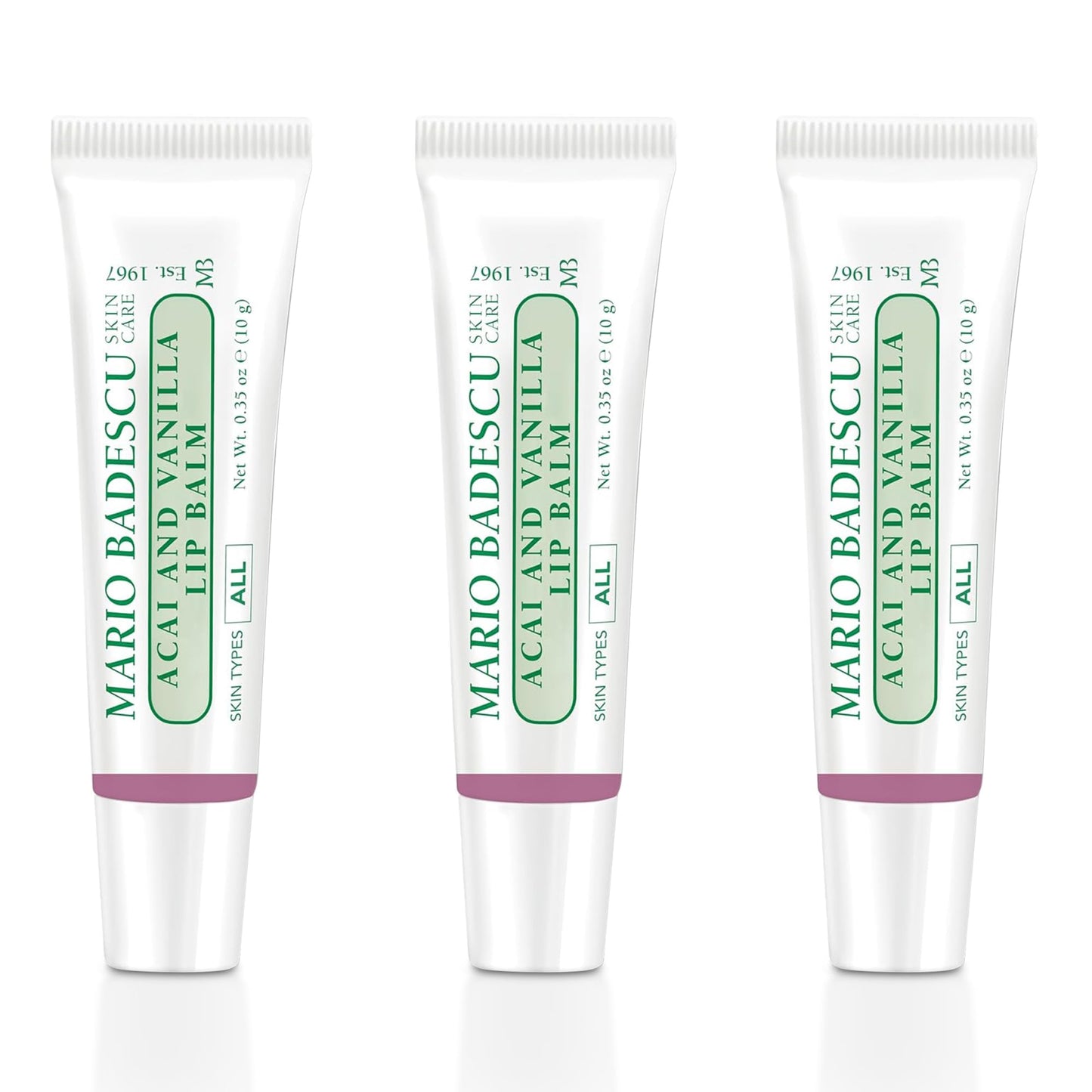 Mario Badescu Moisturizing Acai and Vanilla Lip Balm for Dry Cracked Lips, Infused with Coconut Oil and Shea Butter, Ultra-Nourishing Lip Care Moisturizer for Soft, Smooth and Supple Lips, 3 Pack
