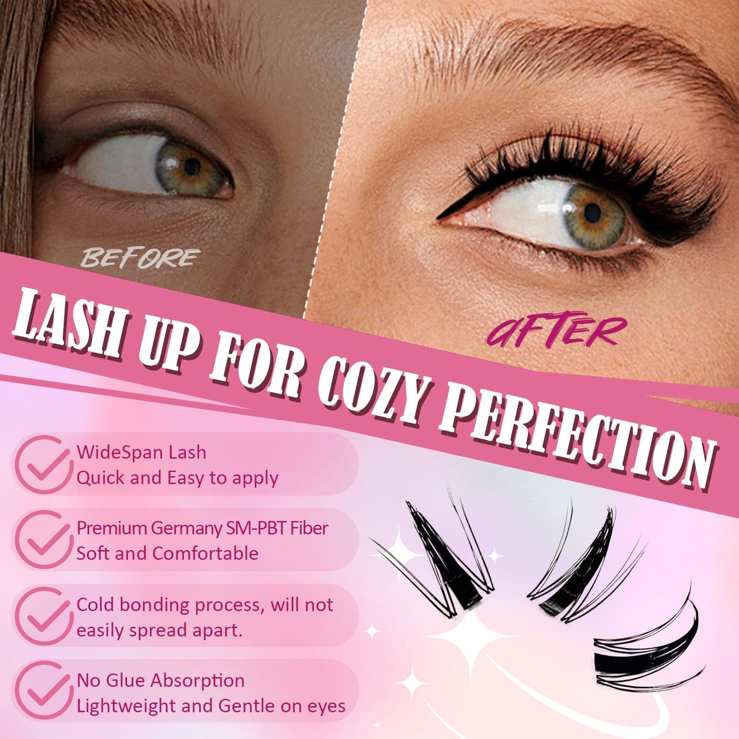 Lash Clusters Kit Manga Eyelash Clusters Kit, 8-18mm DIY Volume Eyelash Extensions, 208pcs C+D Curl Fluffy Individual False Lashes Waterproof Thin Band Salon 150-Hour Wear with Bond Seal Tweezers