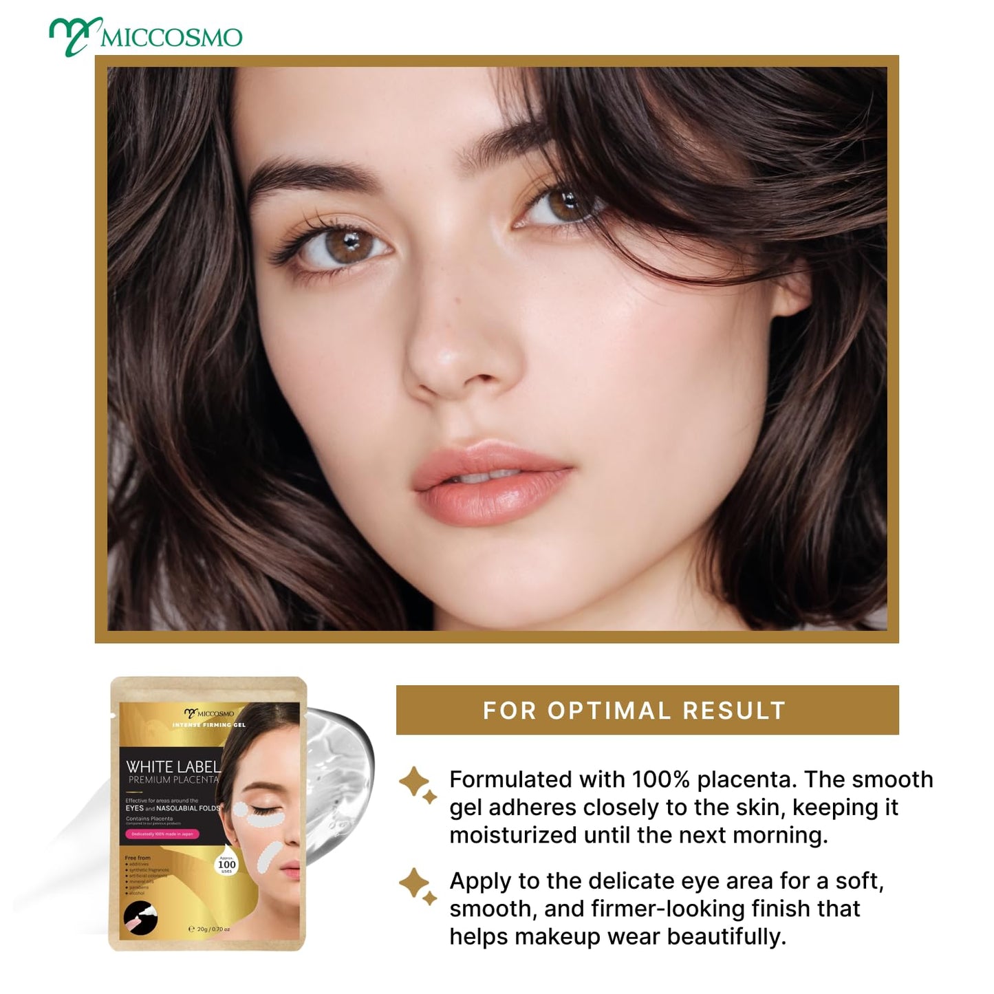 ホワイトラベル White Label Placenta Rich Gold Gel 30g – Moisturizing Gel with Placenta Extract, Hyaluronic Acid, Collagen & Ceramides – Gentle Care for Eye & Mouth Area – For Supple, Healthy-Looking Skin
