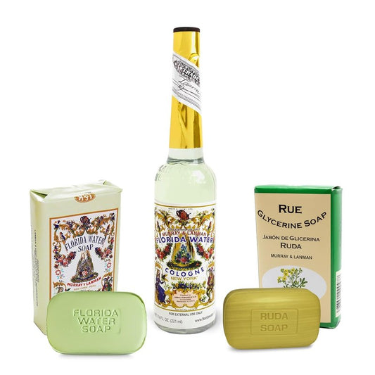Murray & Lanman Florida Water Cologne 7.5 oz Bundle | Rue Glycerine Soap 3.35 oz (3 Items)