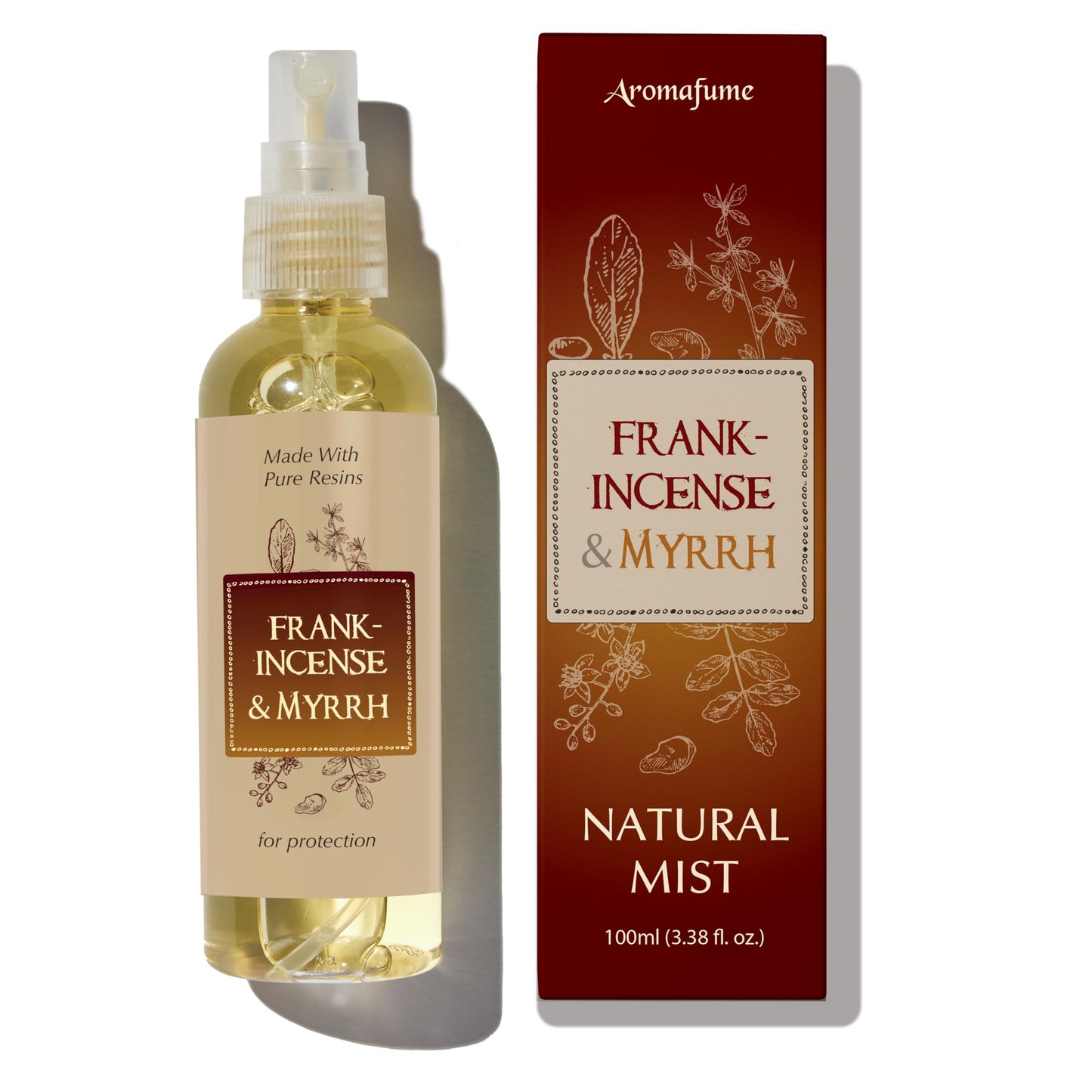 Frankincense & Myrrha Natural Resin Mist Spray by Aromafume | 100 ml / 3.3oz | Ideal for deep relaxation, spirituality & rituals | Made with Pure Resin from Somalia | Non-alcoholic, non-toxic & vegan