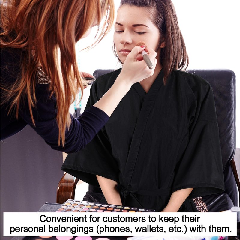 Toulite 8 Pieces Salon Robes Smock for Clients Hair Salon Gown Cape Black Barber Smock Kimono Style Hair Stylist for Clients(1 Pocket)