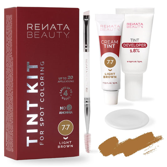 RB RENATA BEAUTY Tint Kit – Cream Hair Dye Kit with Developer and Application Brush for Spot Coloring - Covers Gray Hairs, Smudge-Proof, Long-Lasting Up to 4 Weeks, 20 Applications [Light Brown]