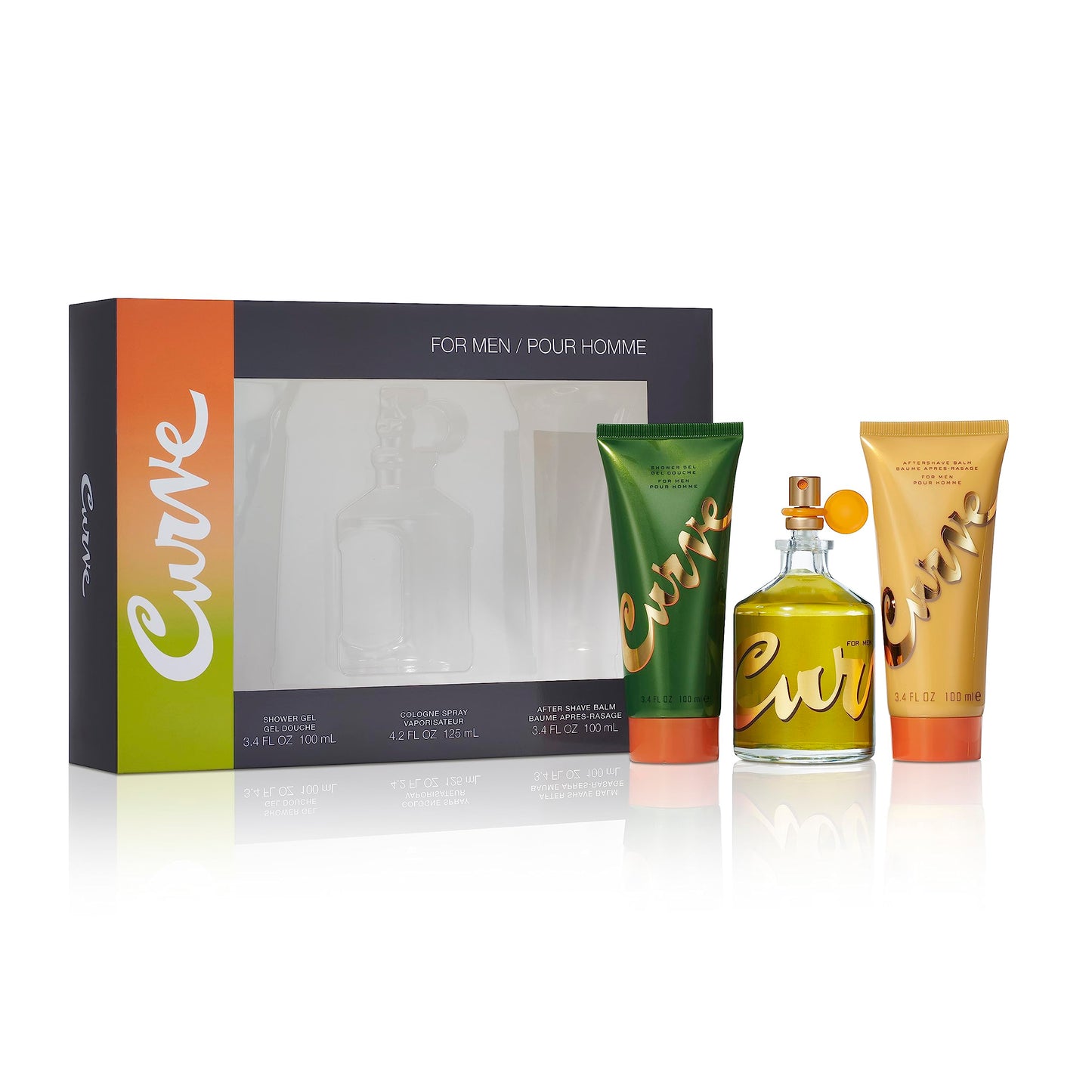 Curve for Men 3 Piece Fragrance Gift Set, Shower Gel, Aftershave Balm & Cologne, Spicy Woody Magnetic Scent for Day or Night, 4.2 fl oz
