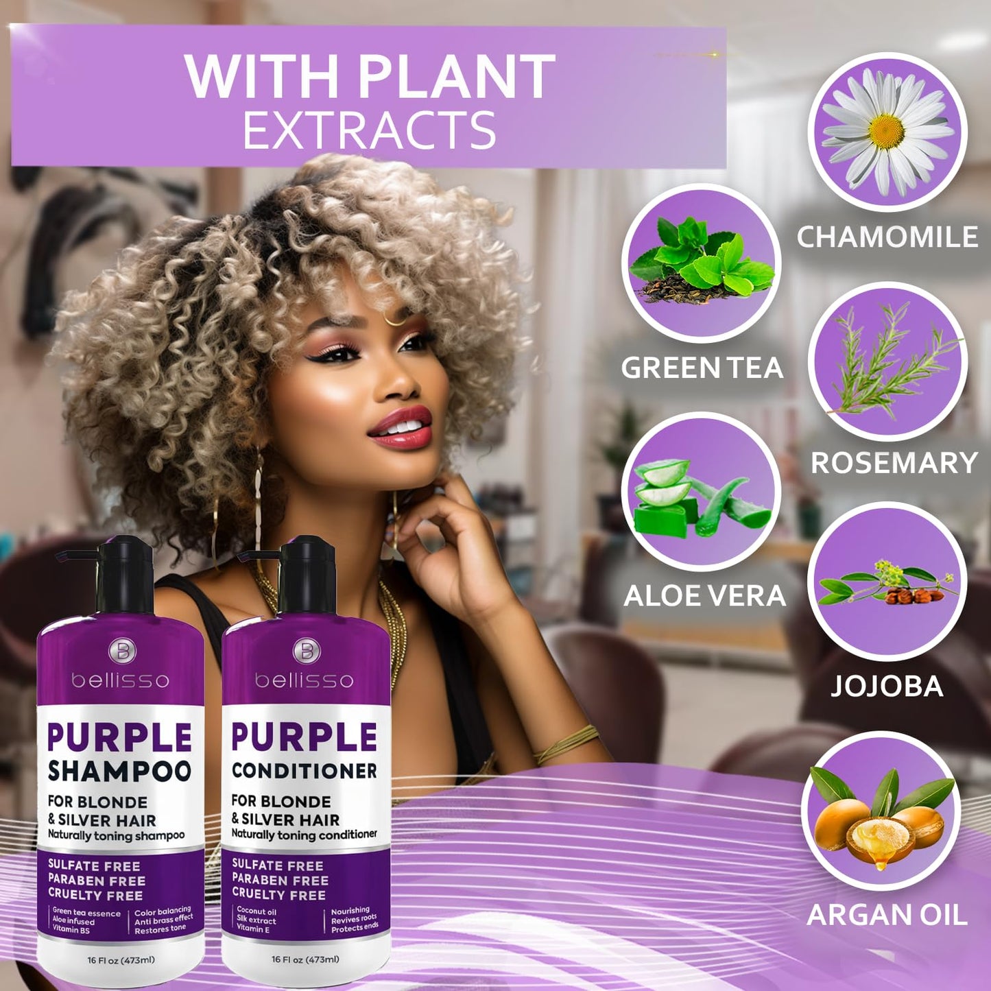 Purple Shampoo and Conditioner Set | Sulfate-Free Toner for Platinum Blonde, Silver & Grey Hair - 2 x 16 fl oz