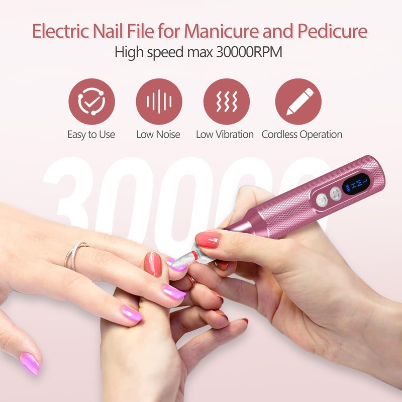 PUNOLAZY Electric Nail Drill - Nail Filer for Acrylic Nails Professional, Manicure Pedicure Polishing Shape Tools for Home Salon Use Nail Kit, Pink