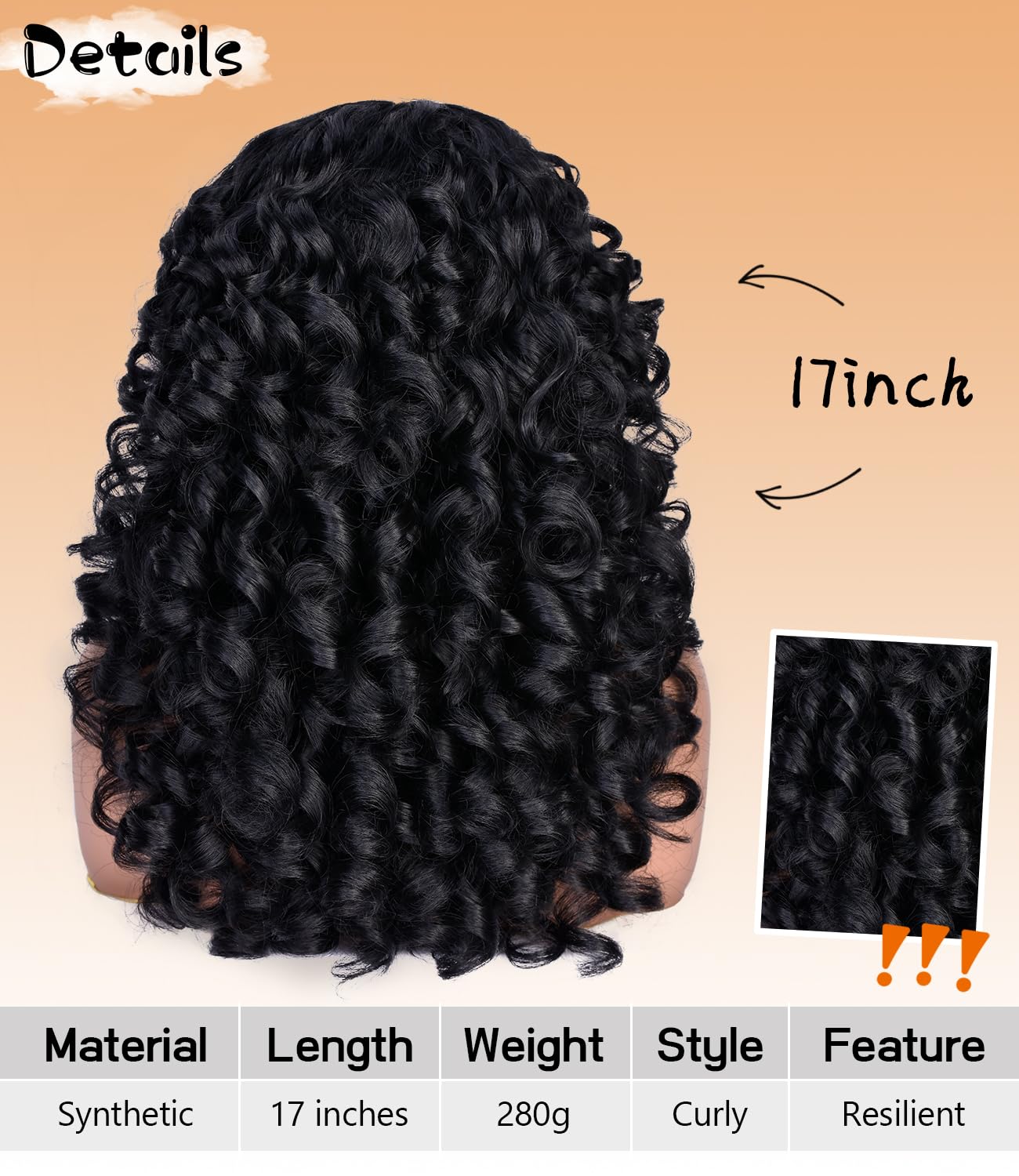 RunM Curly Wig with Bangs for Black Women Black Long Curly Afro Wig