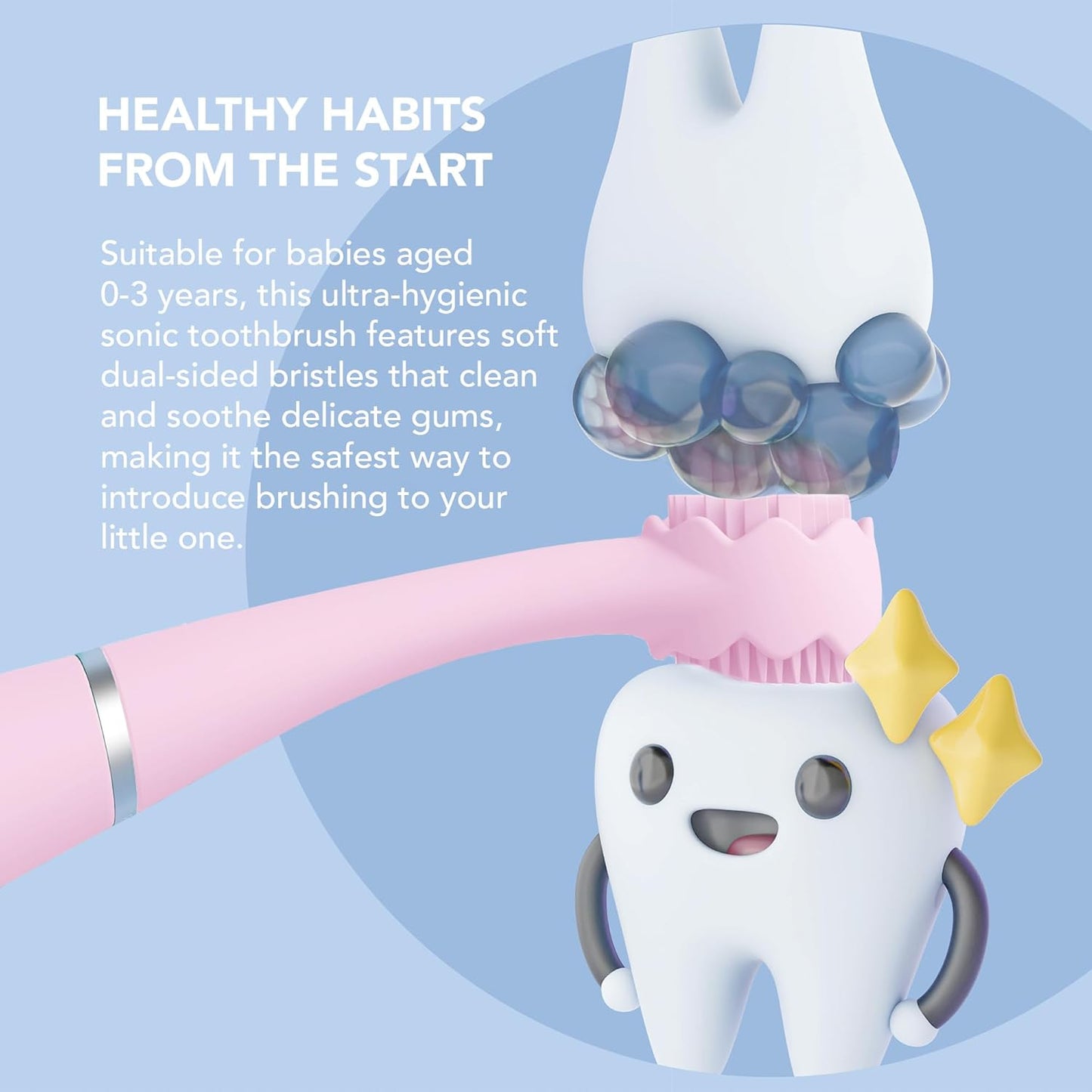 FOREO ISSA 4 Baby - Silicone Sonic Electric Toothbrush for Babies | 2-Sided Bristles, Gum Massage, Travel-Friendly - Pearl Pink