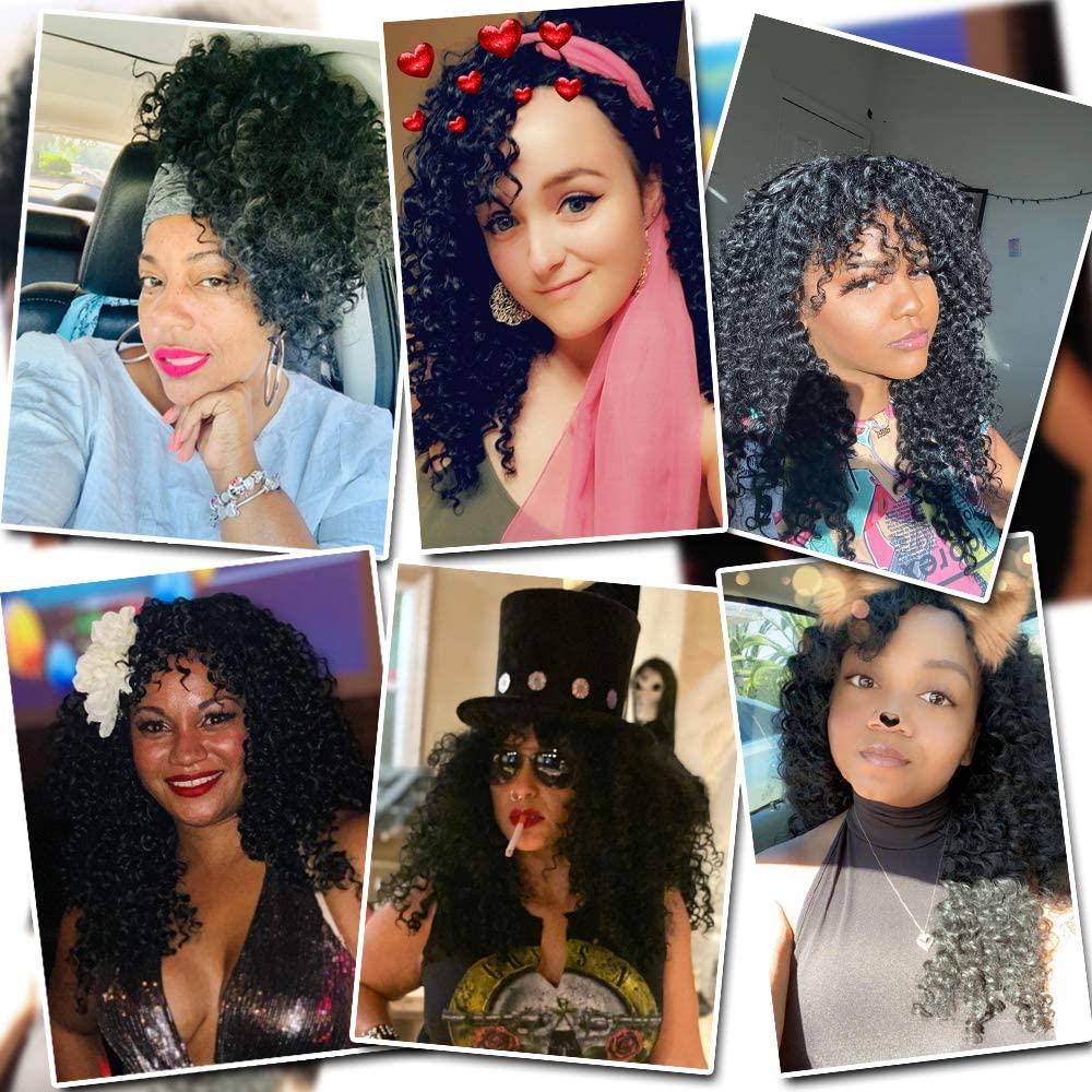 Curly Wigs for Black Women Black Long Curly Afro Wig with Bangs 24inch