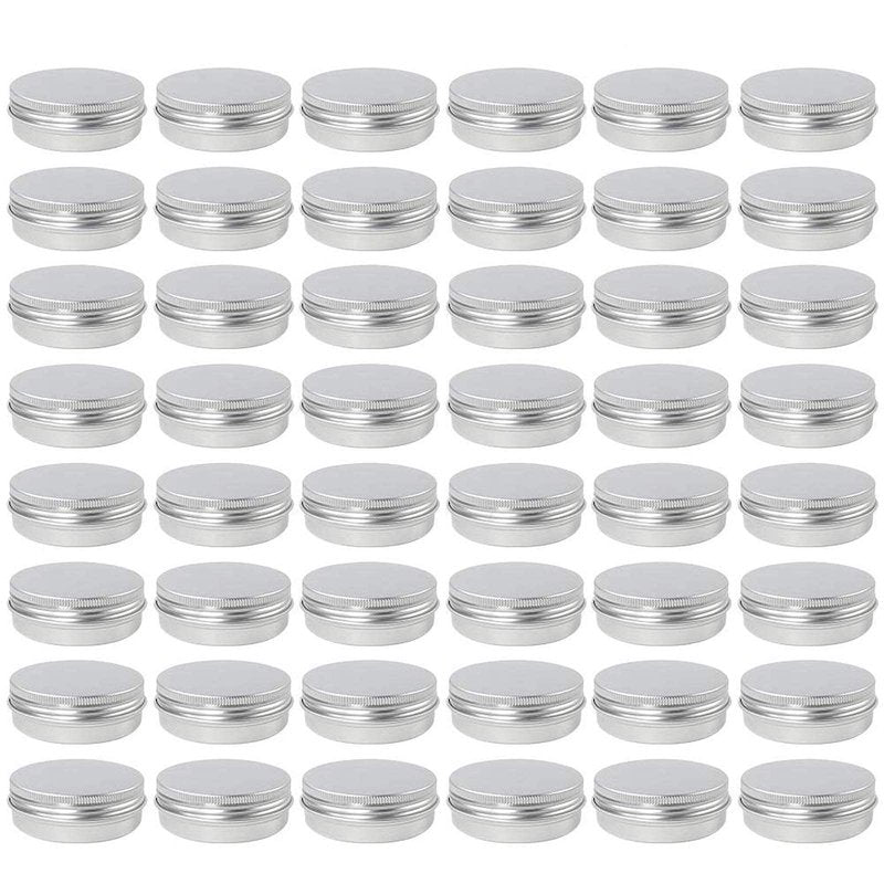 Moretoes 48 Pack 2 Oz Metal Round Tins Aluminum Tin Cans Containers with Screw Lid for Salve, Spices or Candies