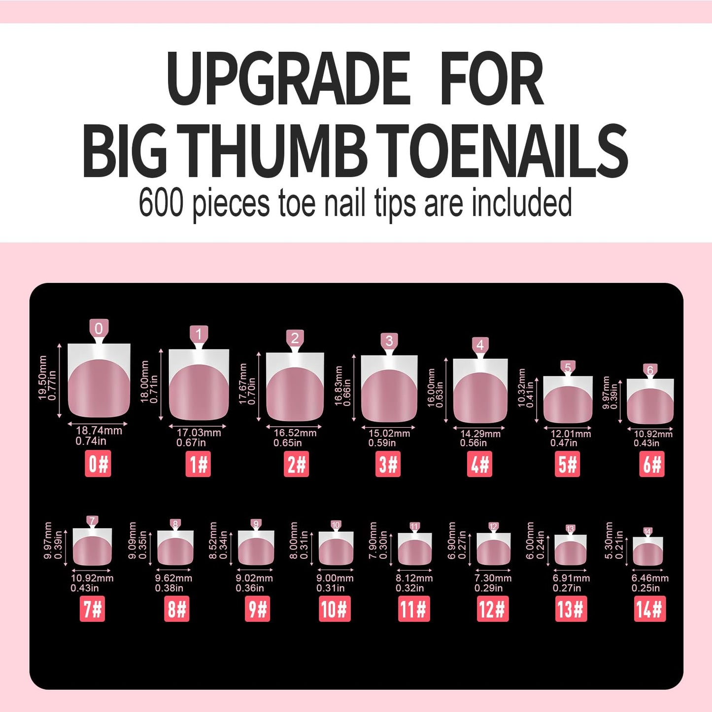 Vansiho 600 pcs French Tip Toe Nail Tips Press on, Pink White French Tips Toenail Press on Square for Women, Soft Gel Fake Toe Nails, Acrylic Nails Soak off Toe Nail Home DIY 15 Sizes