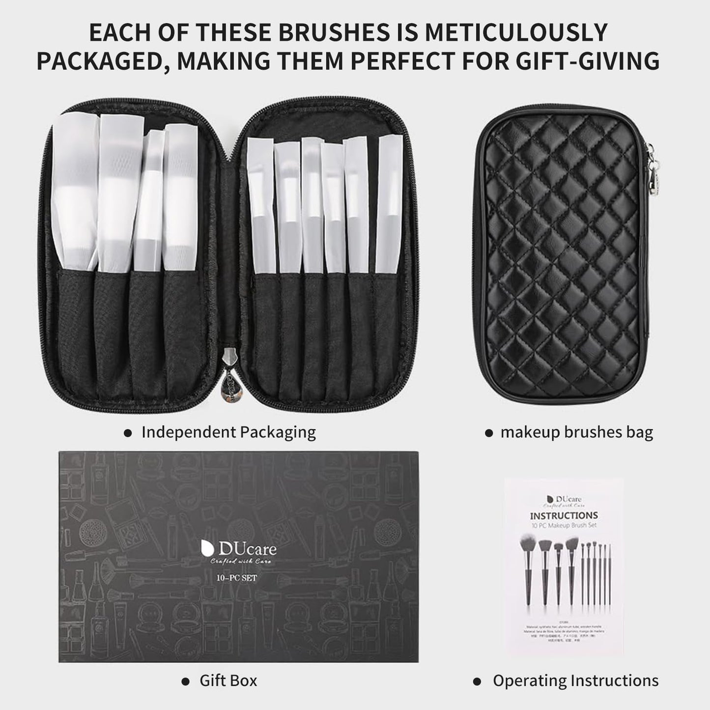 DUcare Travel Makeup Brushes with Bag 10Pcs Makeup Brush set Premium Synthetic Kabuki Foundation Blending Brush Face Powder Blush Concealers Eye Shadows