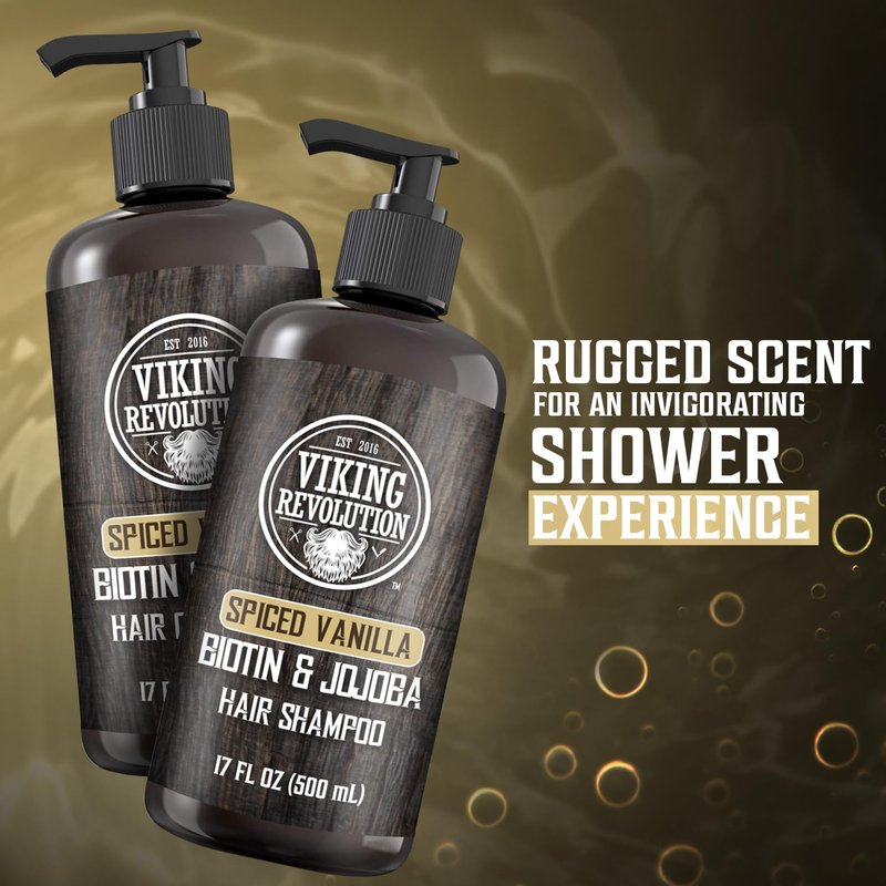 Viking Revolution Spiced Vanilla Men's Shampoo & Conditioner Set | Biotin & Jojoba Oil for Thinning Hair (17 Oz)