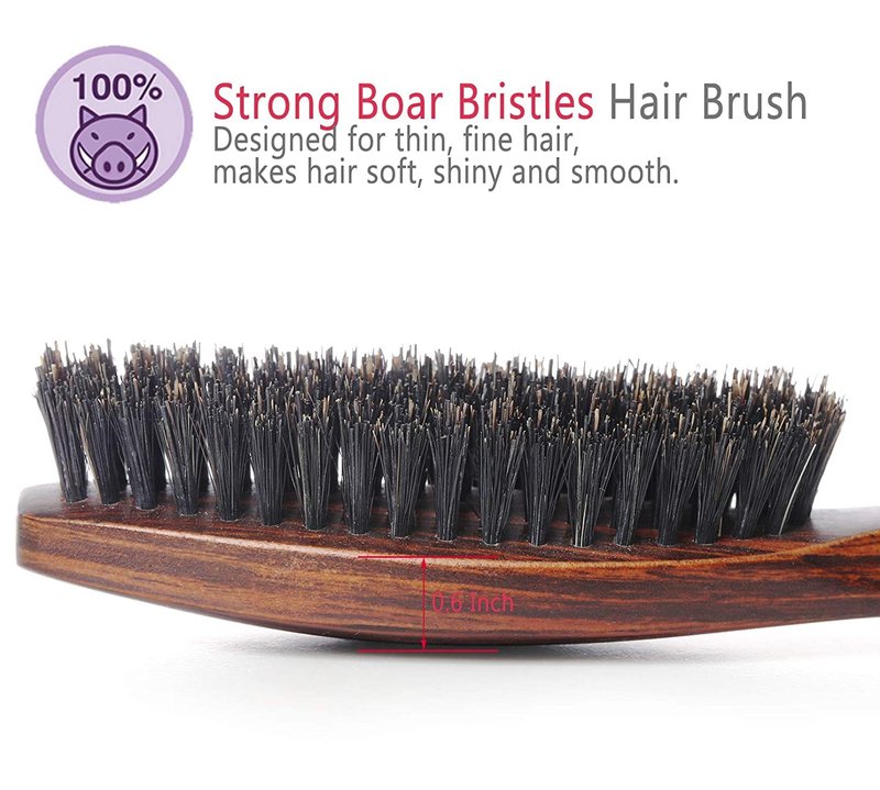 Natural Boar Bristle Hair Brush - Wooden Handle for Fine Hair | Unisex Design