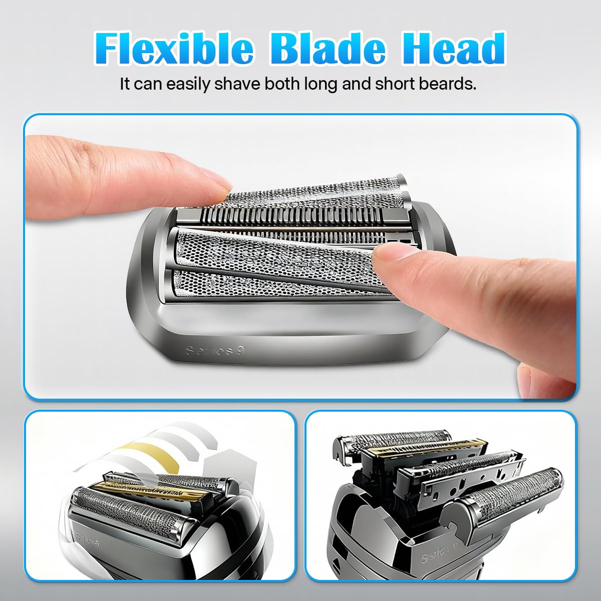 THORIFLY 92S Series 9 Replacement Head, Foil Shaver Replacement Head Compatible with All Braun Series 9 Electric Shavers, Fits 9477cc 9330s 9465cc 9460cc 9419s 9390cc 9385cc (Silver) (92S)