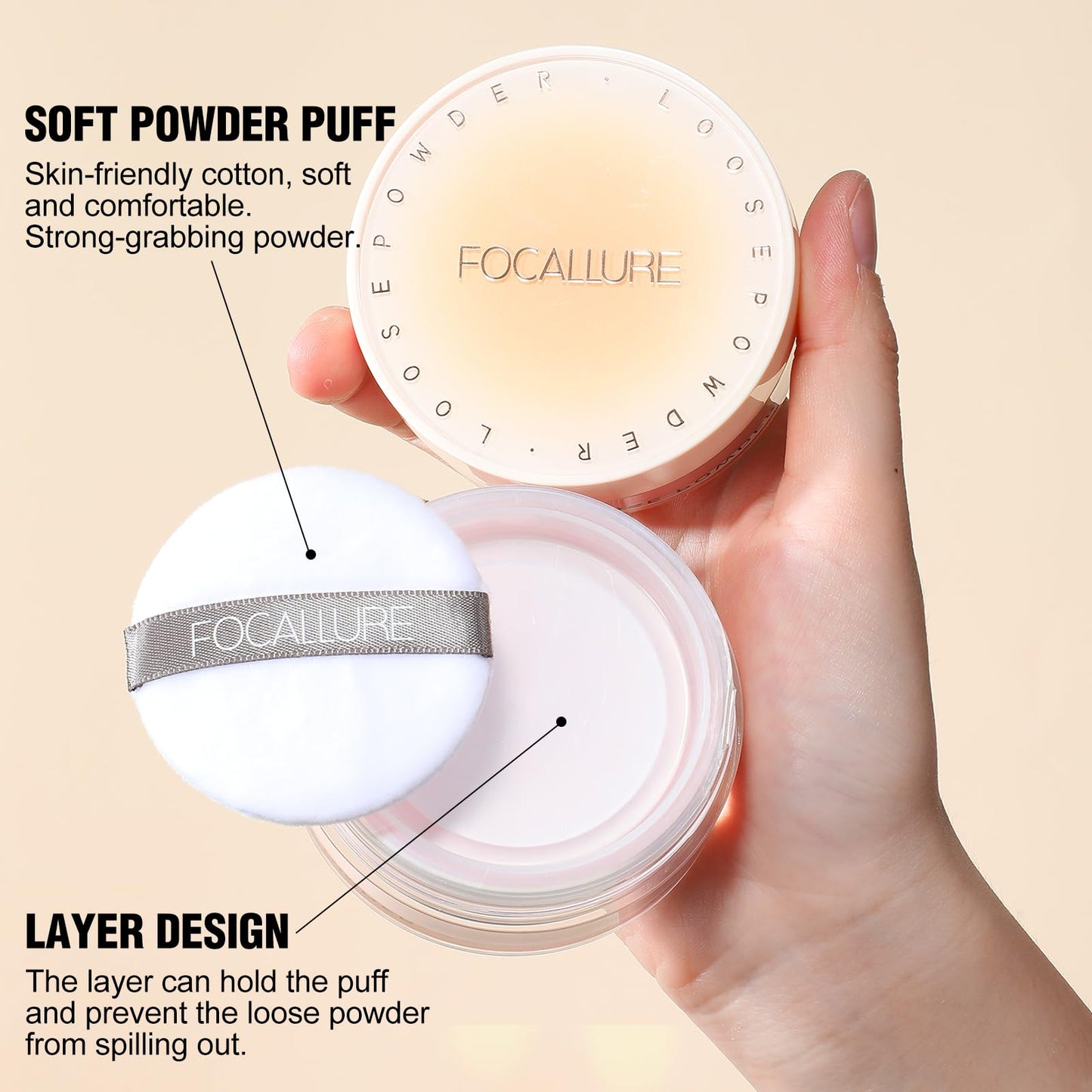 FOCALLURE Loose Setting Powder,Long Lasting Oil Control Face Powder,Lightweight Face Finishing Powder, Shimmer and Skin-Smoothing Makeup Powder,CC01