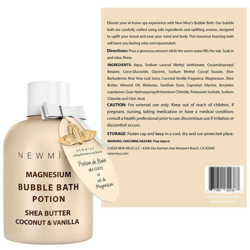 Magnesium Bubble Bath - Long Lasting Foaming Bubbles - Moisturizing - Shea Butter Coconut Vanilla - Relaxing Stress Relief - Calming Self Care Spa Gift for Birthday Christmas