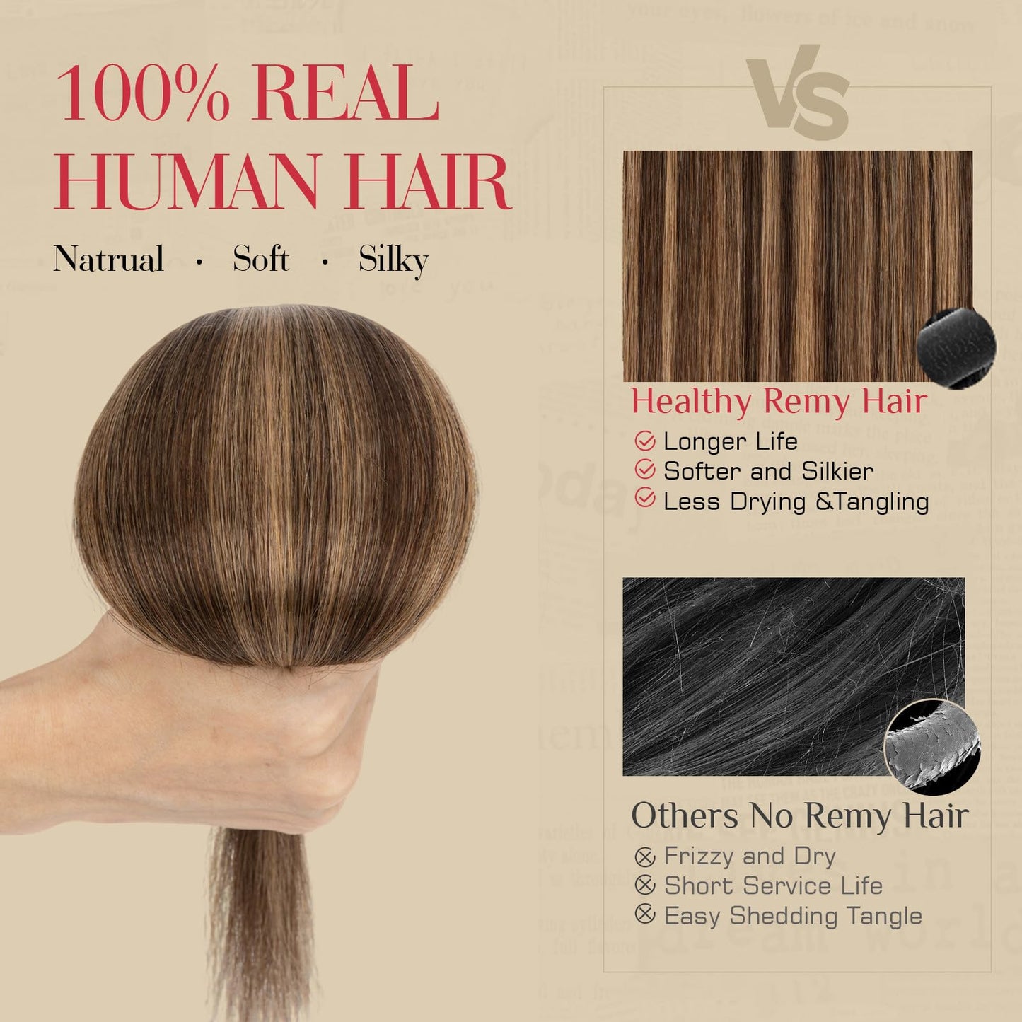 Rich Choices Real Human Hair Clip In Extensions-6 Pcs Single Clip Design-Invisible Clip in Extensions for Thin Hair-Hairpieces for Women/Men-14 Inches #2RP6 Chocolate Brown Highlight Light Brown