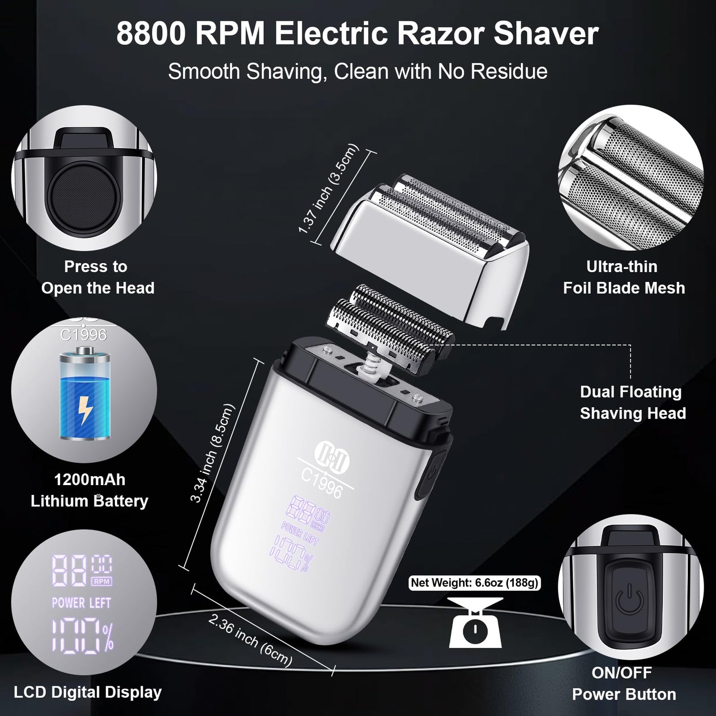 CIICII Hair Clippers for Men Professional, Cordless Barber Clippers for Hair Cutting (12Pcs Rechargeable USB Adjustable LCD Display Hair Beard Grooming Trimming Haircut Kit) for DIY Home Barber Salon
