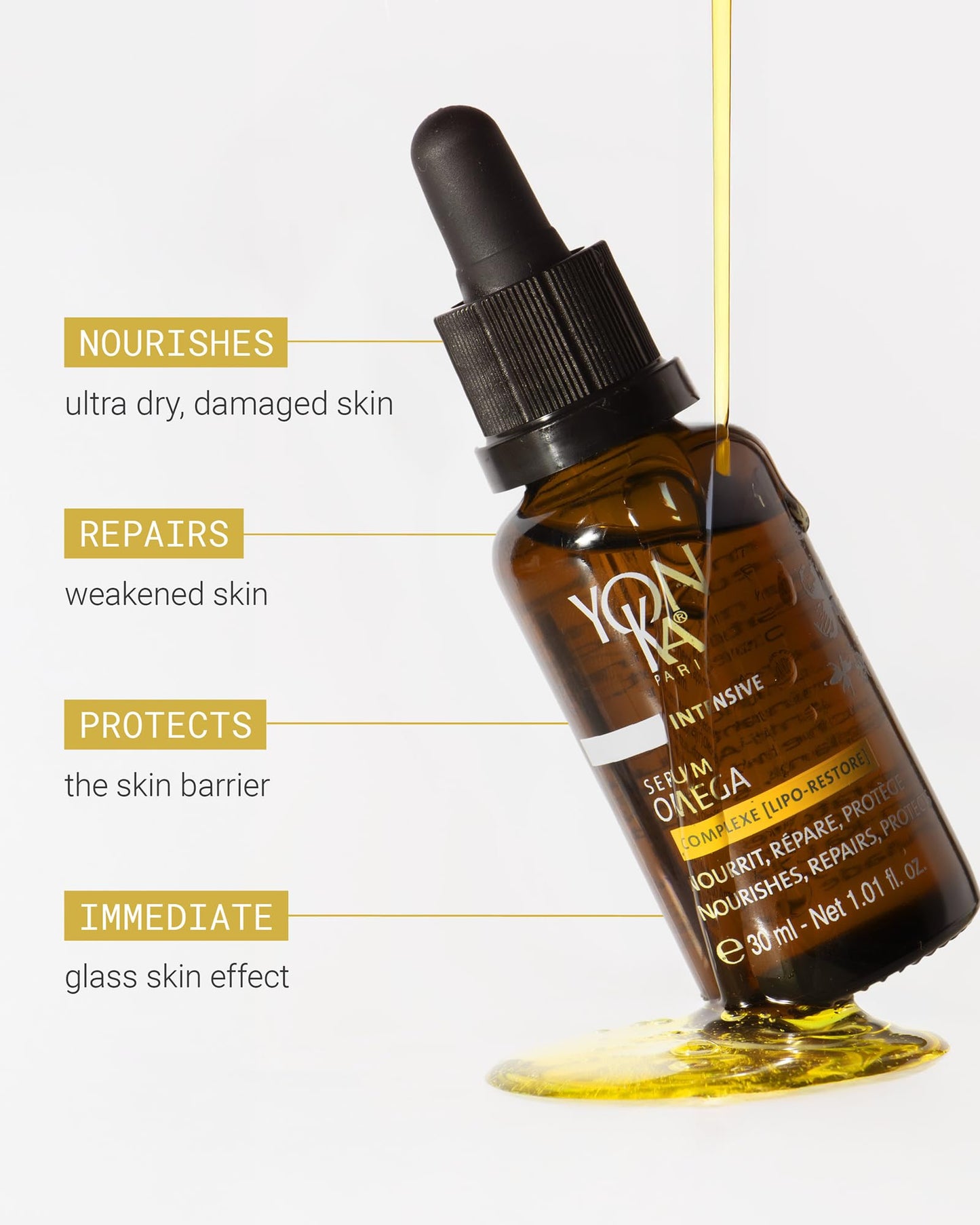 YONKA PARIS Serum Omega | Oil in Serum for Dry and Sensitive Skin | with Omegas 3,6,9 Lipo Restore Complex | Nourish, Smooth and Reduce Redness| Vegan Dermatologist Tested | Made in France | 1 Fl Oz