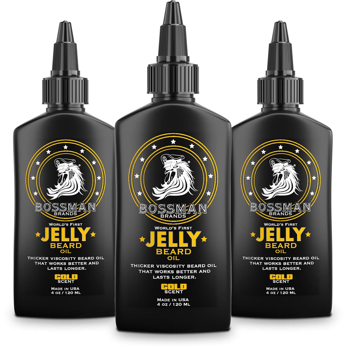 Bossman Jelly Beard Oil for Men - Softens & Moisturizes | 3 Pack, 12 oz Total, Gold Scent