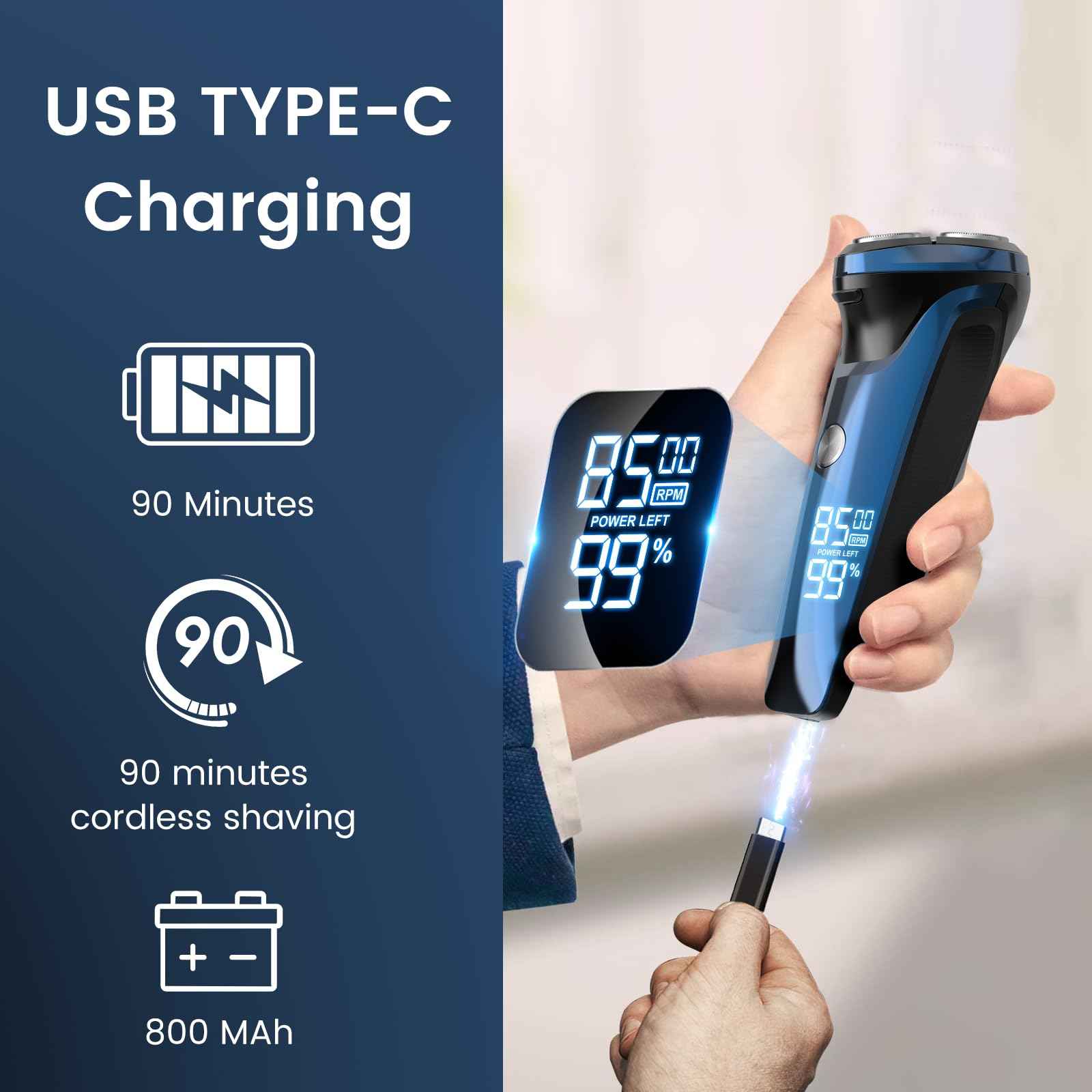 Electric Razor for Men, Uythumidid Rechargeable Men’s Electric Shavers, Wet & Dry Shaver with Pop-up Trimmer, Waterproof Cordless Portable Razor with Safety Lock, Perfect for Men, Blue
