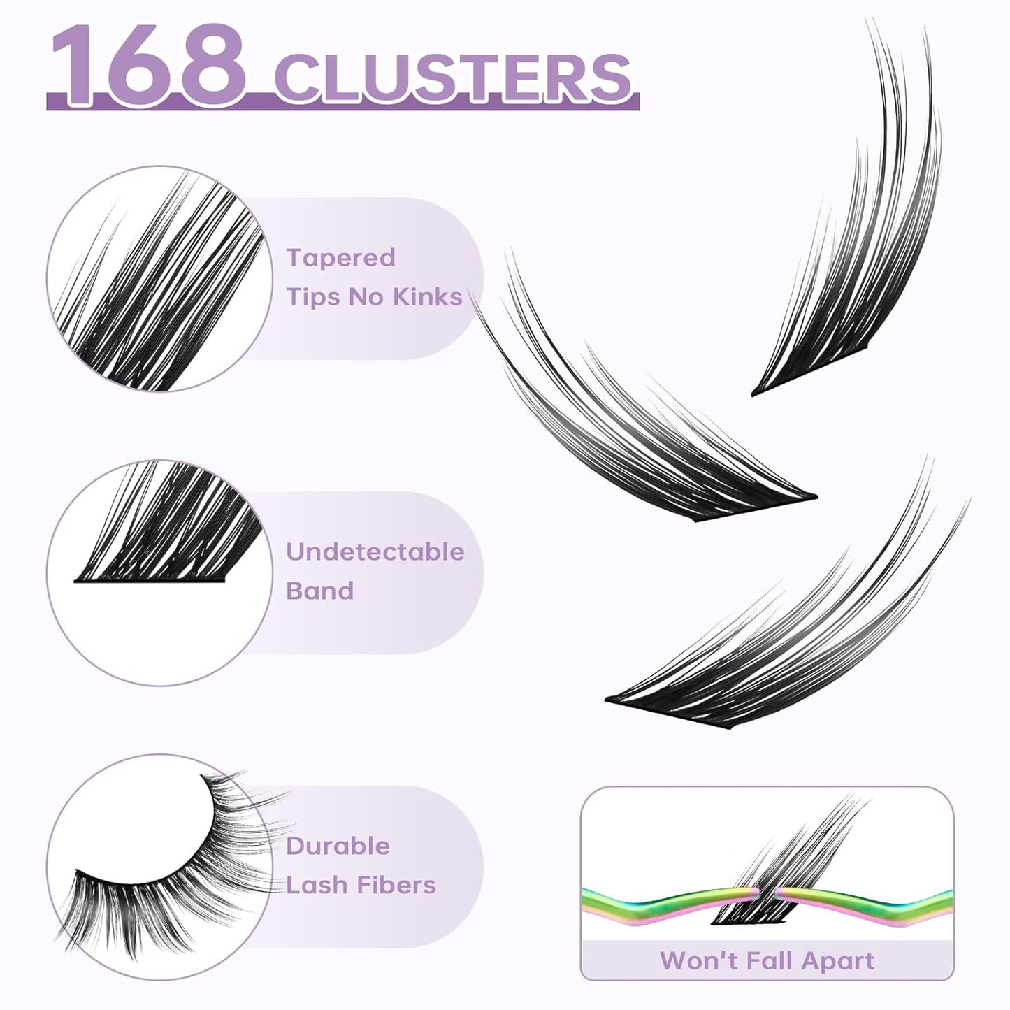 Lash Extension Kit - Foxy Layered Faux Mink Clusters | Lightweight, Waterproof Bond & Seal, Tweezers Included