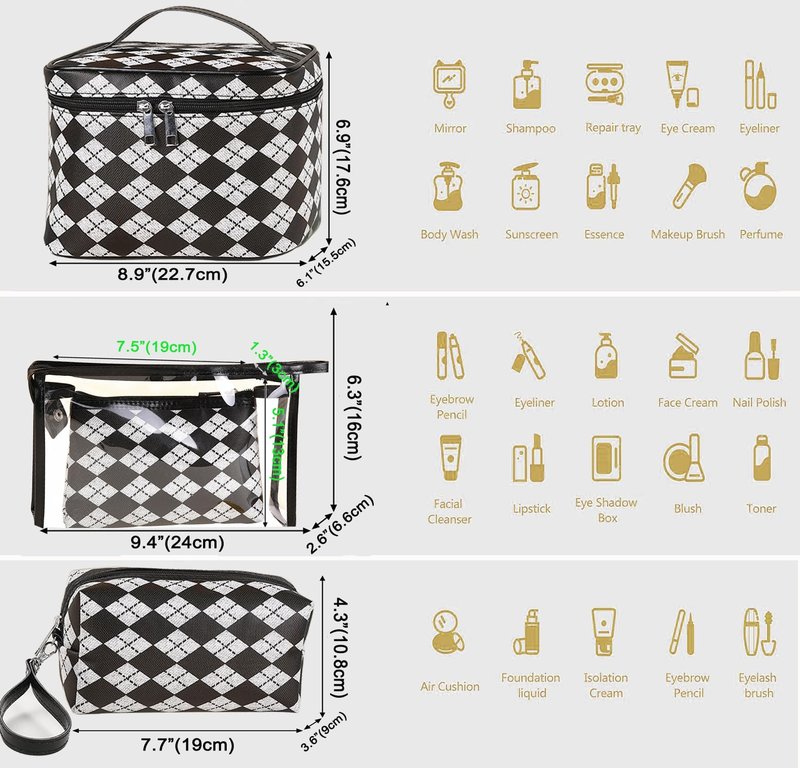 jiffordwind Makeup Bag 4 Pcs Waterproof Cosmetic Bag Set Portable Travel Cosmetic Bag Multifunction Organizer Storage Bag Toiletry Bag forWomen and Girls (BLACK)
