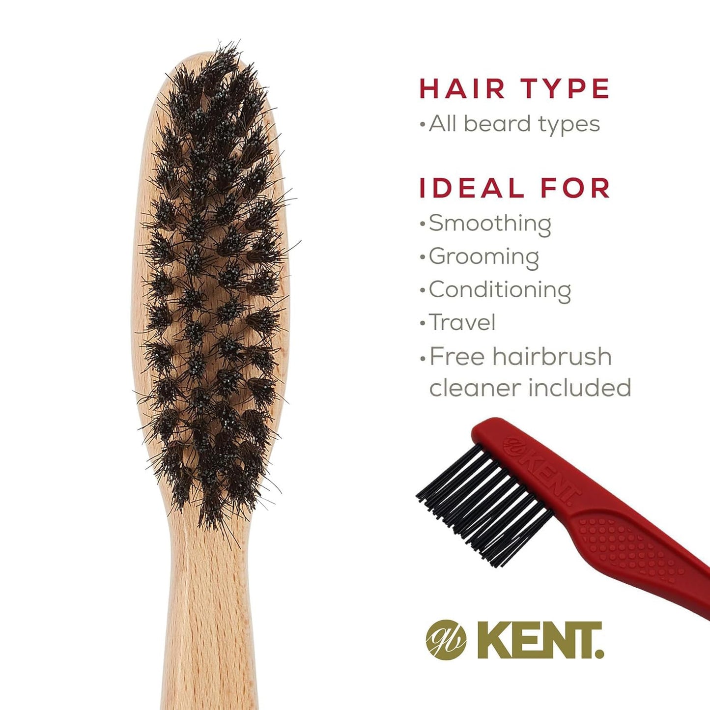 Kent BRD7 Horsehair and Nylon Blend Soft Beard Brush for Men for Flawless Shaping and Grooming, Ergonomic Grip Beechwood Handle, for Mustache and Beards, Distributes Oils and Balms. Made in England