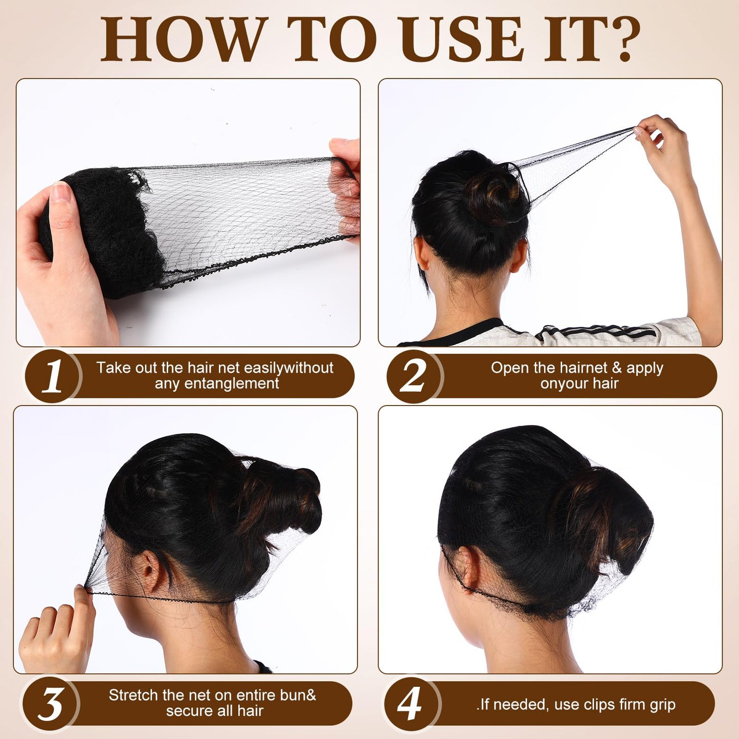 Yuxung 720 Pcs Hair Nets 24 Inches Bulk Hair Nets for Women - Invisible Elastic Mesh for Food Service, Ballet Bun, Sleeping, Women and Wig, Black