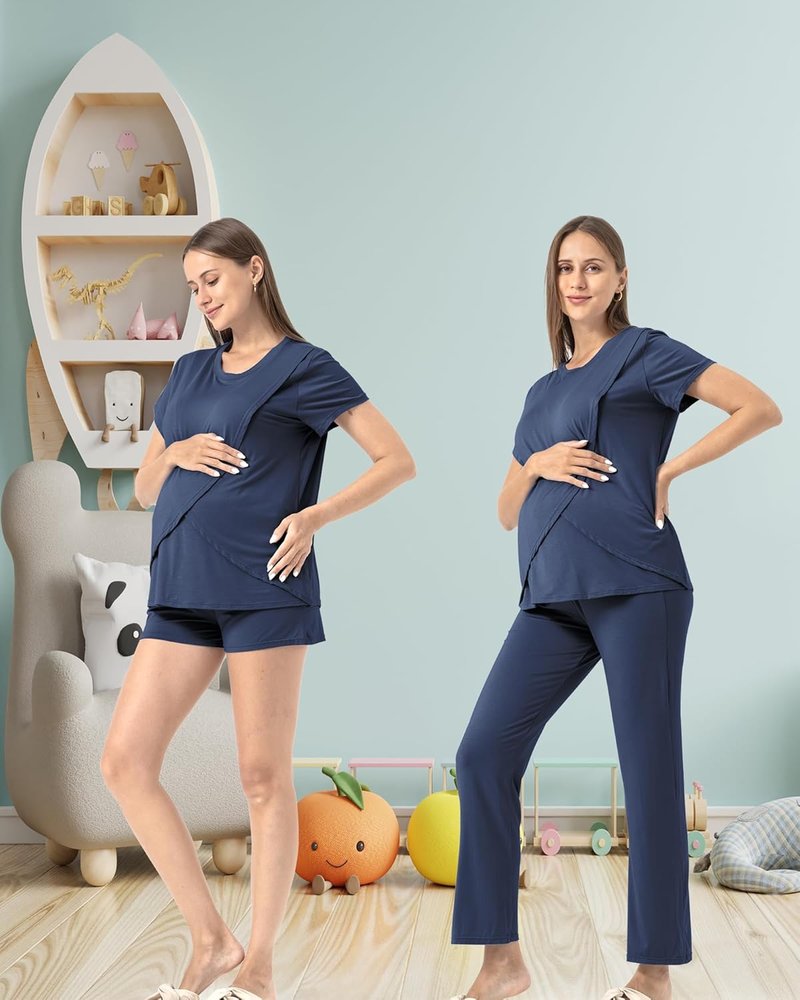 3 Piece Postpartum Nursing Pajamas Set - Soft Maternity Breastfeeding Sleepwear | Casual Loungewear for Moms
