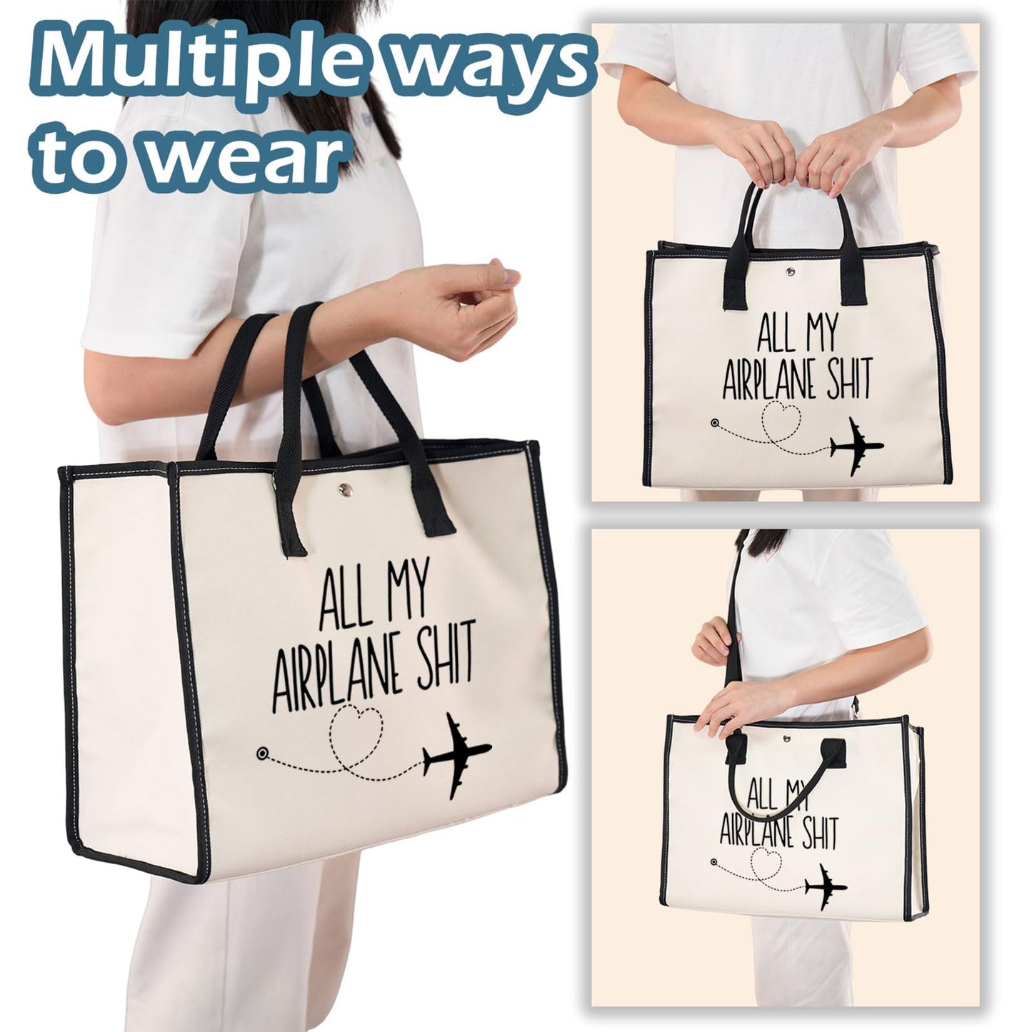 XYANFA All My Airplane Sh*t Accessory Pouch Traveler Makeup Bag Charger Pouch Flight Attendant Cosmetic Bag (AIRPLANE SH*T tote bag)