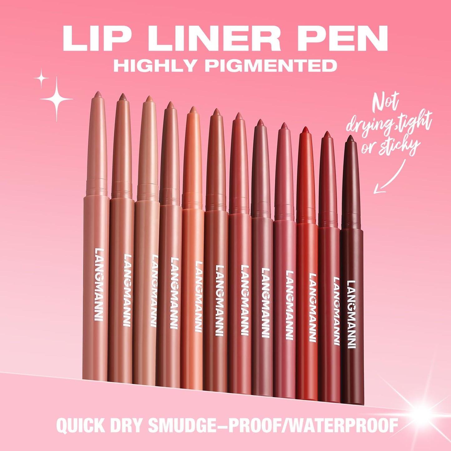 LANGMANNI 12 Colors Sculpting Matte Velvet Lip Liner Set,Smooth Creamy Texture,Waterproof And High Pigmented For Women Daily Application Lip Makeup