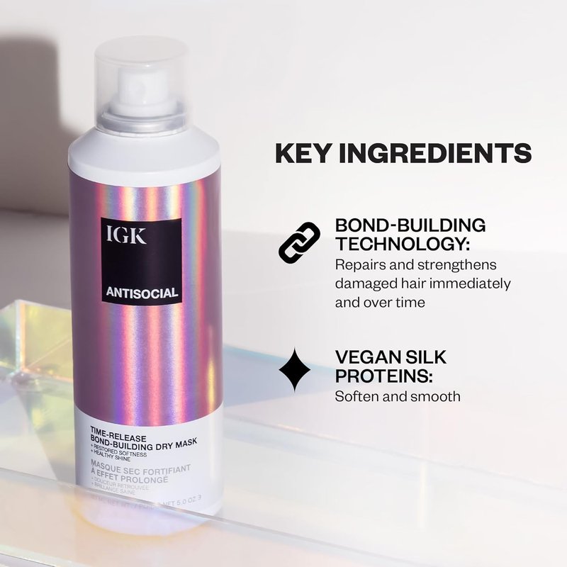IGK ANTISOCIAL Bond-Building Dry Hair Mask - Repair, Soften & Shine | Vegan & Cruelty-Free Hair Treatment