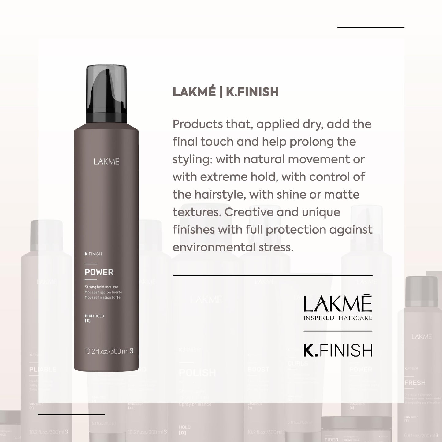LAKMÉ K.Finish Power Strong Hold Hair Mousse, Volumizing Mousse, Extreme Hold, Frizz Control, 10.2 Fl Oz
