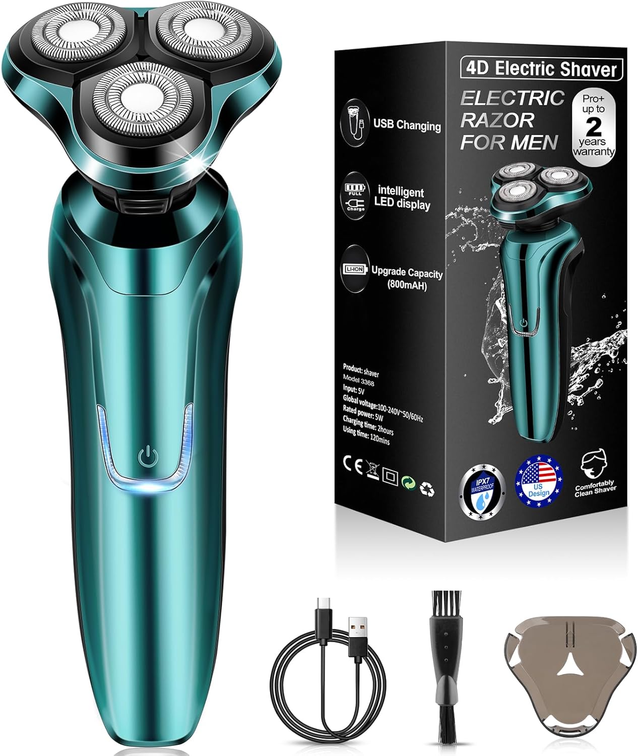 Electric Razor for Men - 4D Dual-Ring Floating Head Shaver | IPX7 Waterproof, USB-C Fast Charging, Ergonomic Travel Design