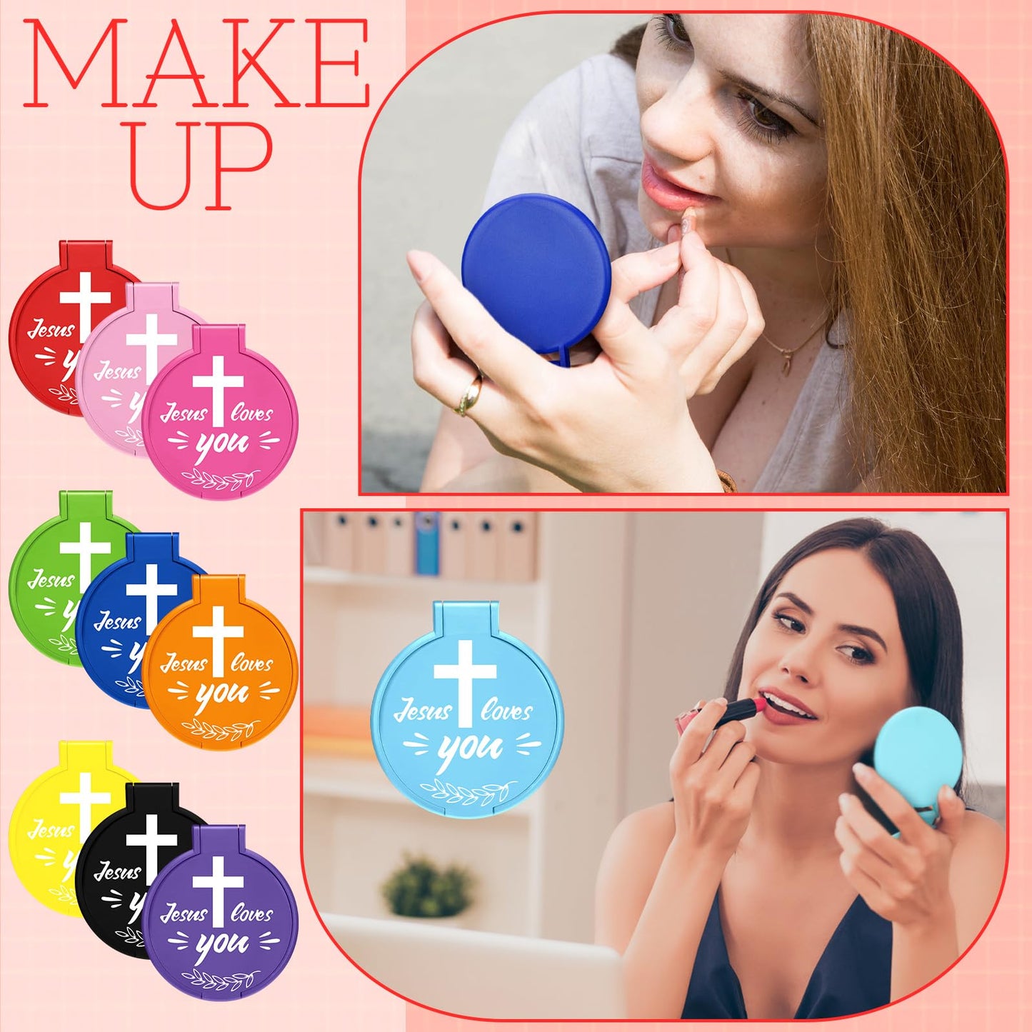 Yerliker 80 Pcs Christian Mini Compact Mirrors Bulk, Jesus Loves You Inspirational Bible Verse Pocket Mirrors for Women, Religious Gifts for Mother's Day, Church Sunday School Baptism Party Favors