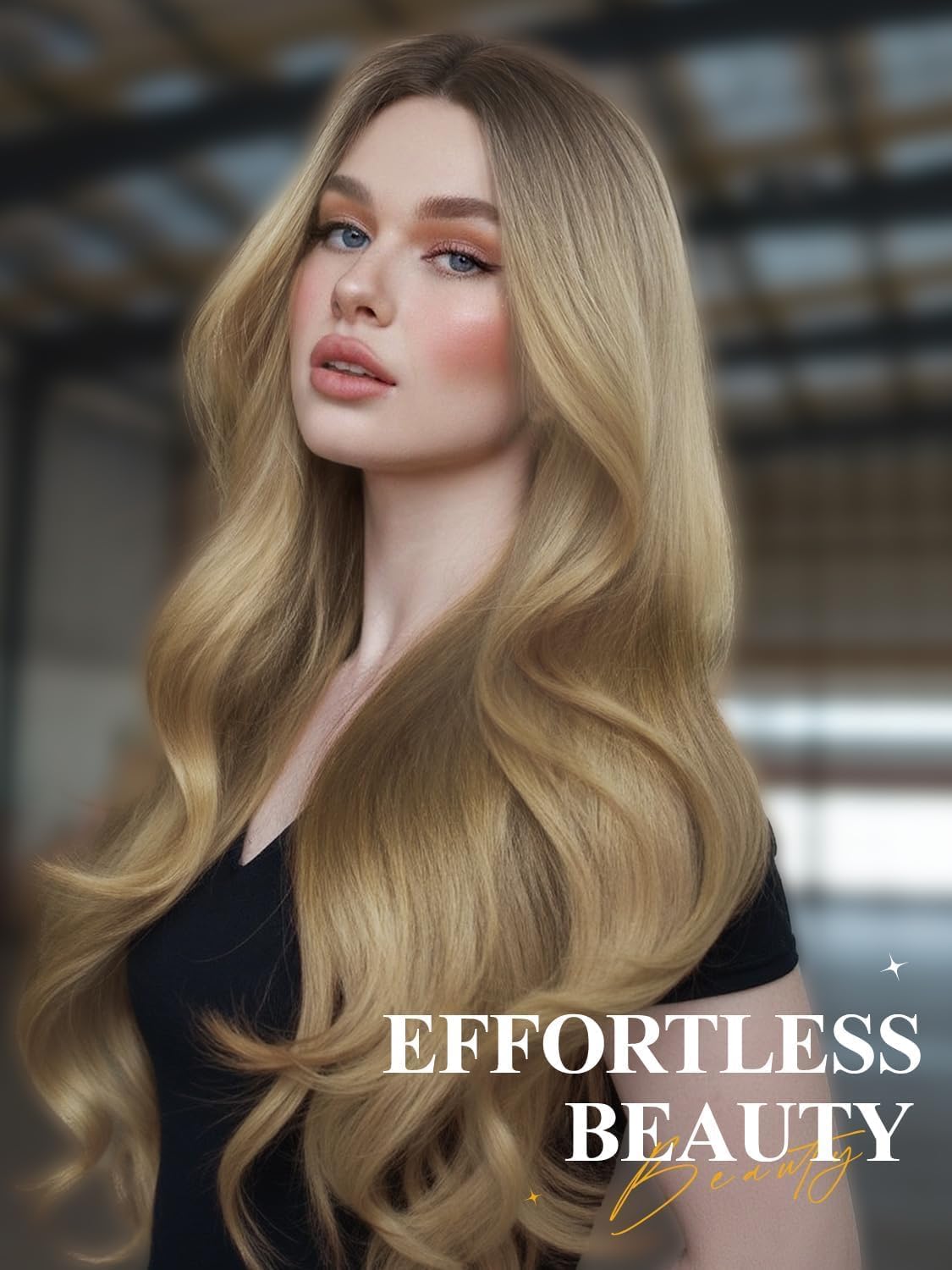 quickwig Ombre Blonde Wig Realistic HD Lace Scalp Long Curly Wavy Wigs for Women Blonde Synthetic Layered Wave Wig Long Wavy Middle Part Curly Wigs Heat Resistant Fiber for Daily Cosplay Halloween