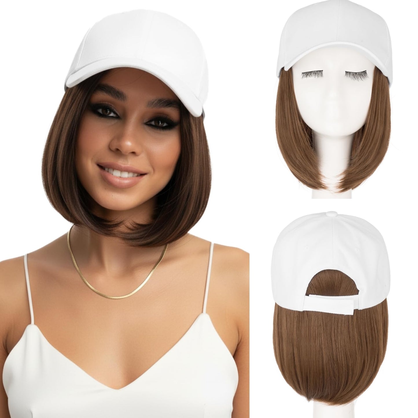 SEGOHAIR Hat Wig for Women Baseball Cap with Hair Extensions 6 Inch Synthetic Straight Hair Adjustable Wig Hat with Attached Hair for Daily Wear,（10, Light Brown）
