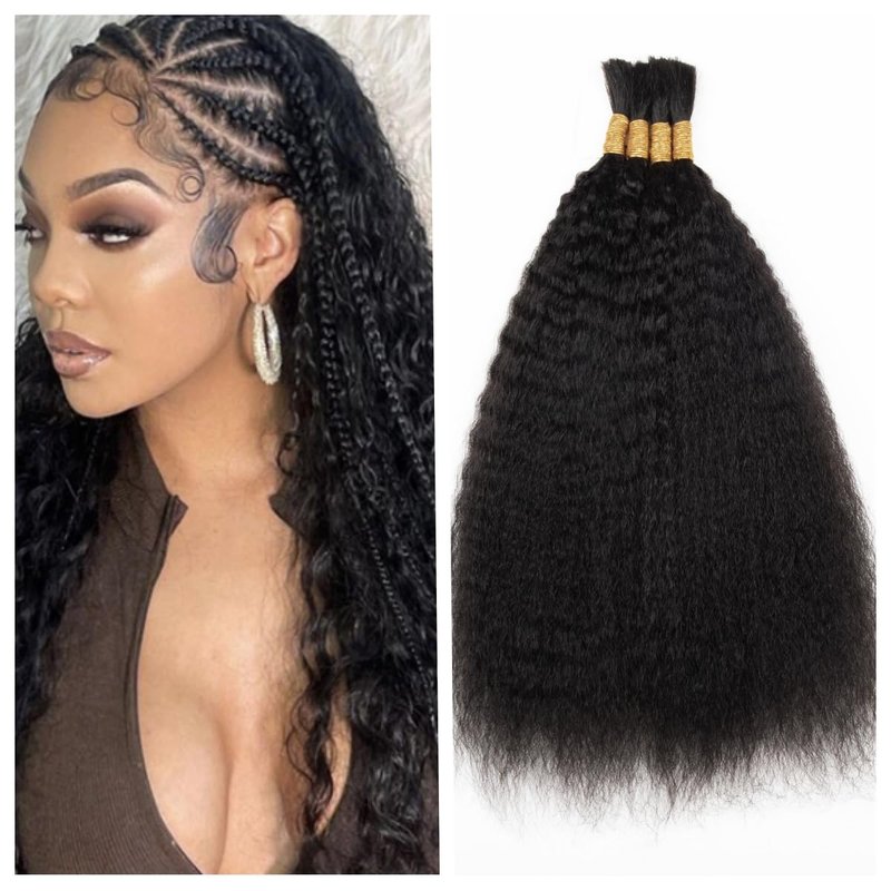 Kinky Straight Human Braiding Hair No Weft 100g (1Pack-4PCS) Yaki Straight Bulk Human Hair For Bohe Braids Micro Braiding Hair For Boho Braids (Kinky Straight（Natural Black）, 14 Inch)